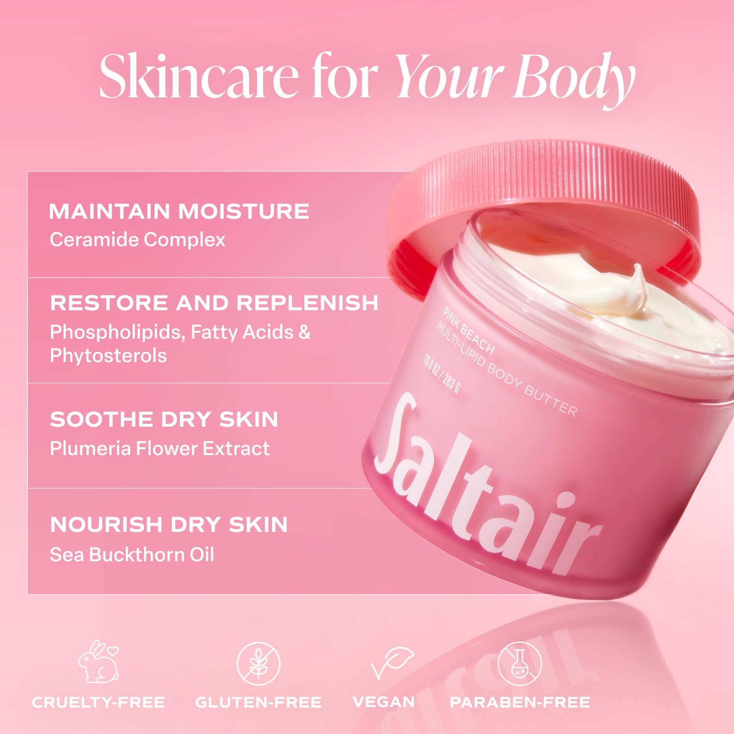Saltair Multi-Lipid Body Butter – Rich Hydration with Ceramide Complex, Coconut Oil & Sea Buckthorn (10oz) Pink Beach