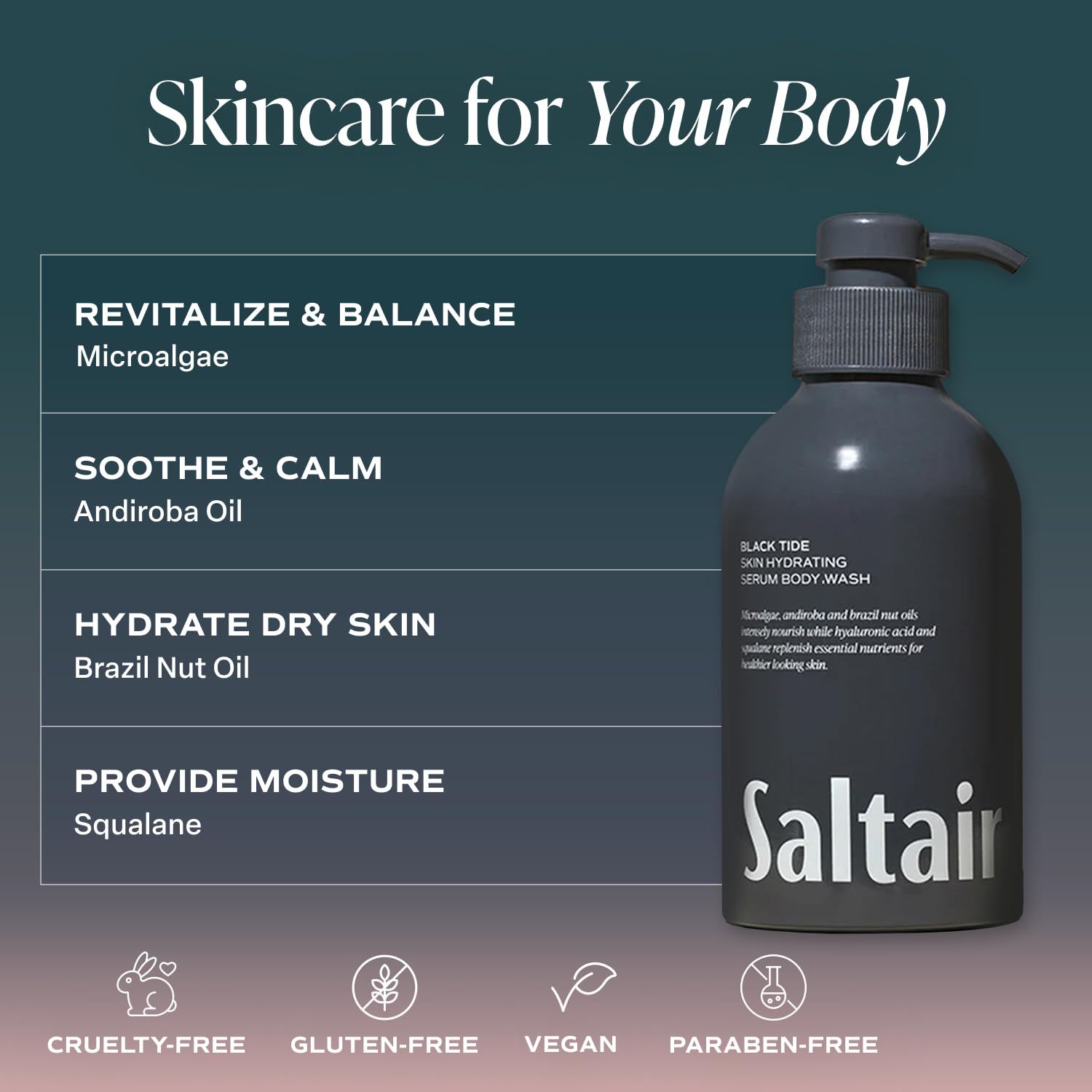 Saltair Black Tide Body Wash 2-Pack – Moisturizing, Vegan Shower Gel with Monoi Oil