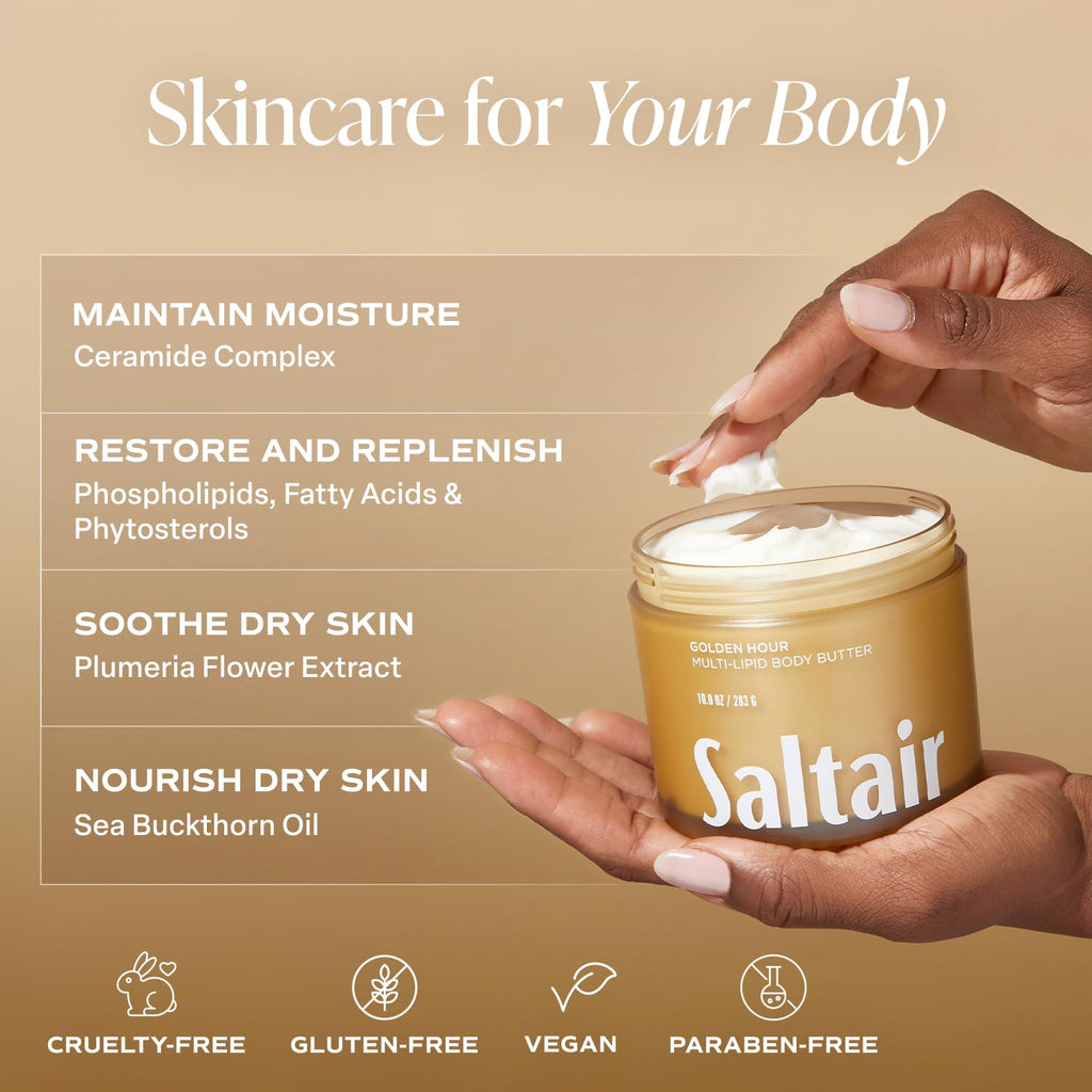 Saltair Multi-Lipid Body Butter | Rich Hydration with Ceramide Complex, Sea Buckthorn & Coconut Oil | 10oz Jar