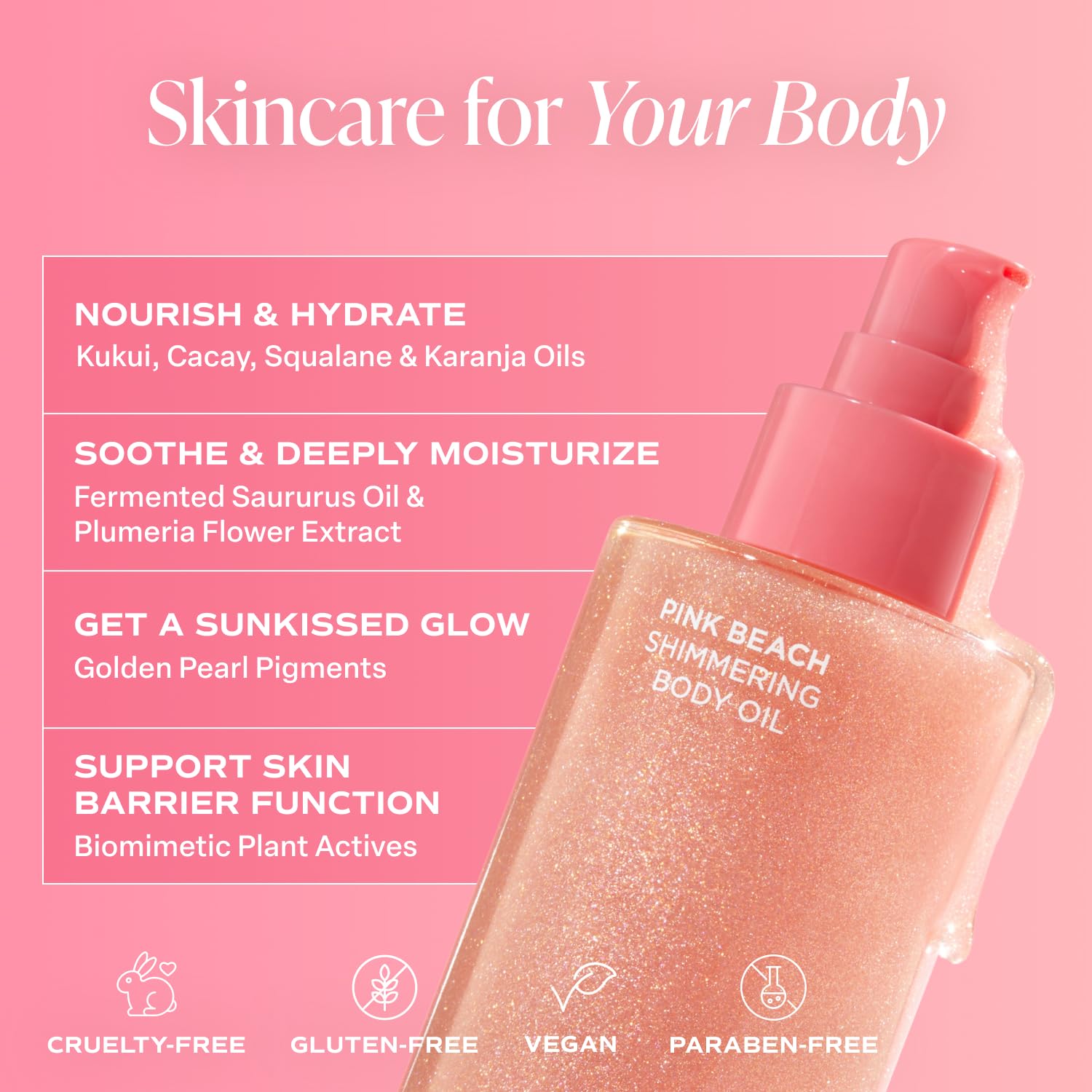 Saltair Shimmering Body Oil – Pink Beach Glow, Light-Reflecting Pearls, 4 Fl Oz