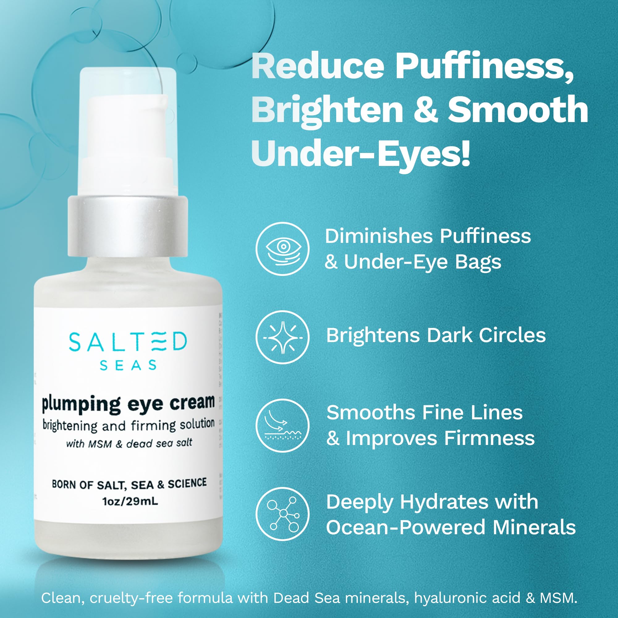 Salted Seas Plumping Eye Cream – Hydrating, Firming & Brightening Under-Eye Treatment | Made in USA