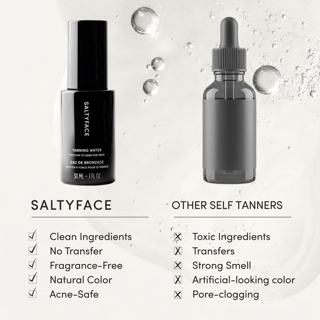 SALTYFACE Tanning Water (Medium to Dark) – Oil-Free, Fragrance-Free Self Tanner for Face, Neck, Ears, Chest