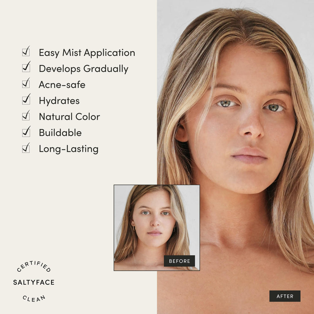 Saltyface Tanning Water (Light to Medium) – Oil-Free, Fragrance-Free Self Tanner for Face, Neck, Ears, Chest