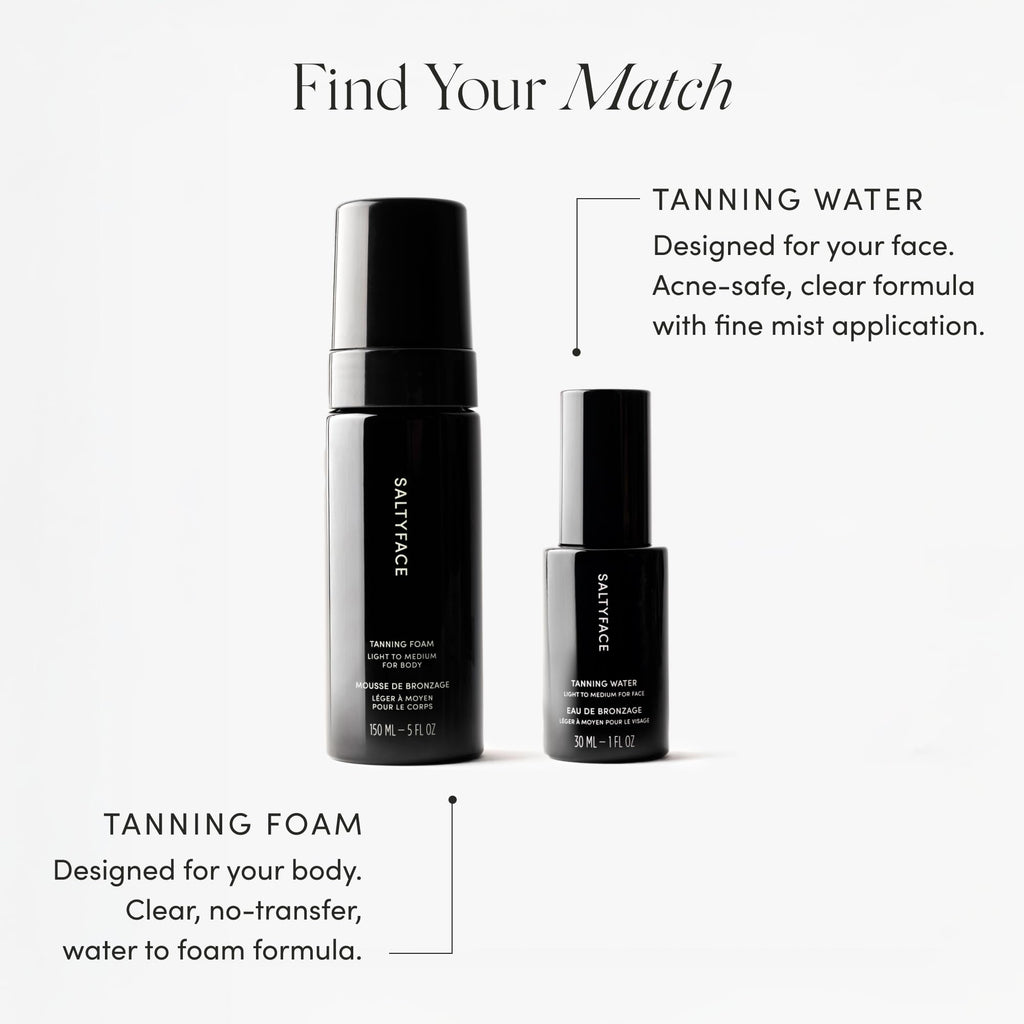 SALTYFACE Tanning Water (Medium to Dark) – Oil-Free, Fragrance-Free Self Tanner for Face, Neck, Ears, Chest