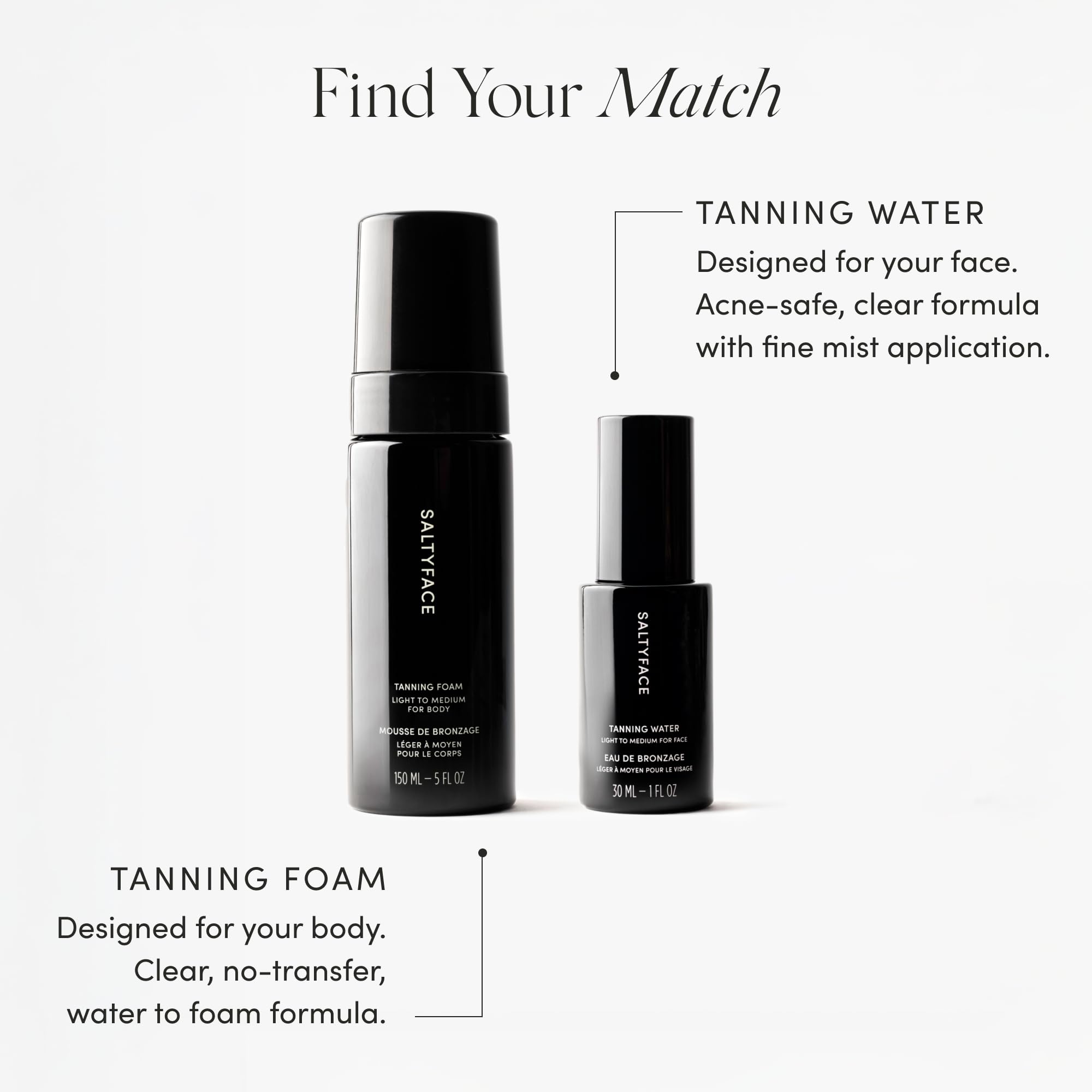 SALTYFACE Tanning Water (Medium to Dark) – Oil-Free, Fragrance-Free Self Tanner for Face, Neck, Ears, Chest
