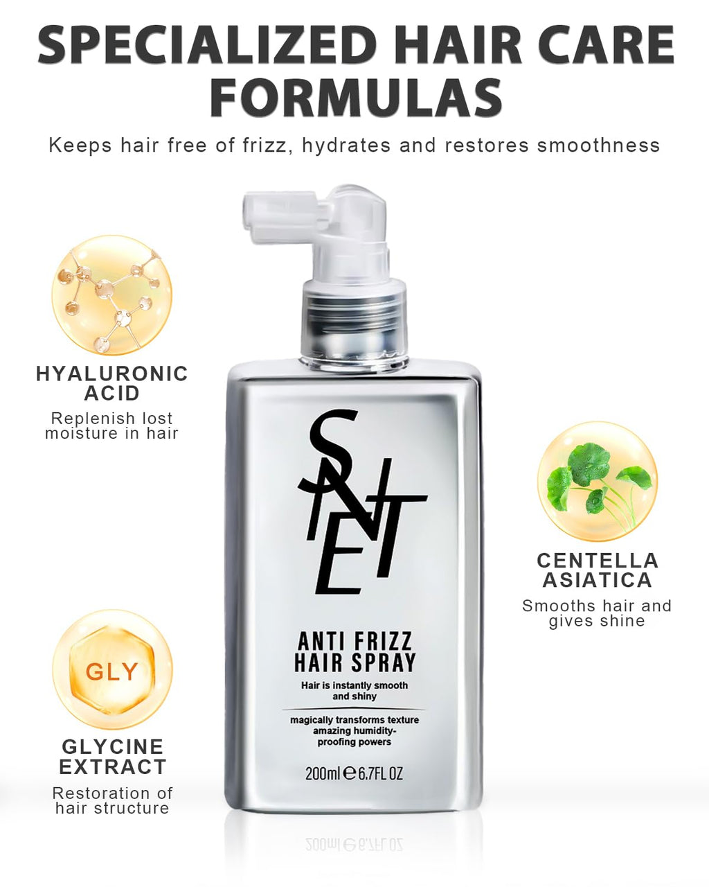 Samnyte Anti Frizz Anti-Humidity Smoothing Spray for Frizz Control, Hair Shine, and Split End Repair - 6.7 fl oz