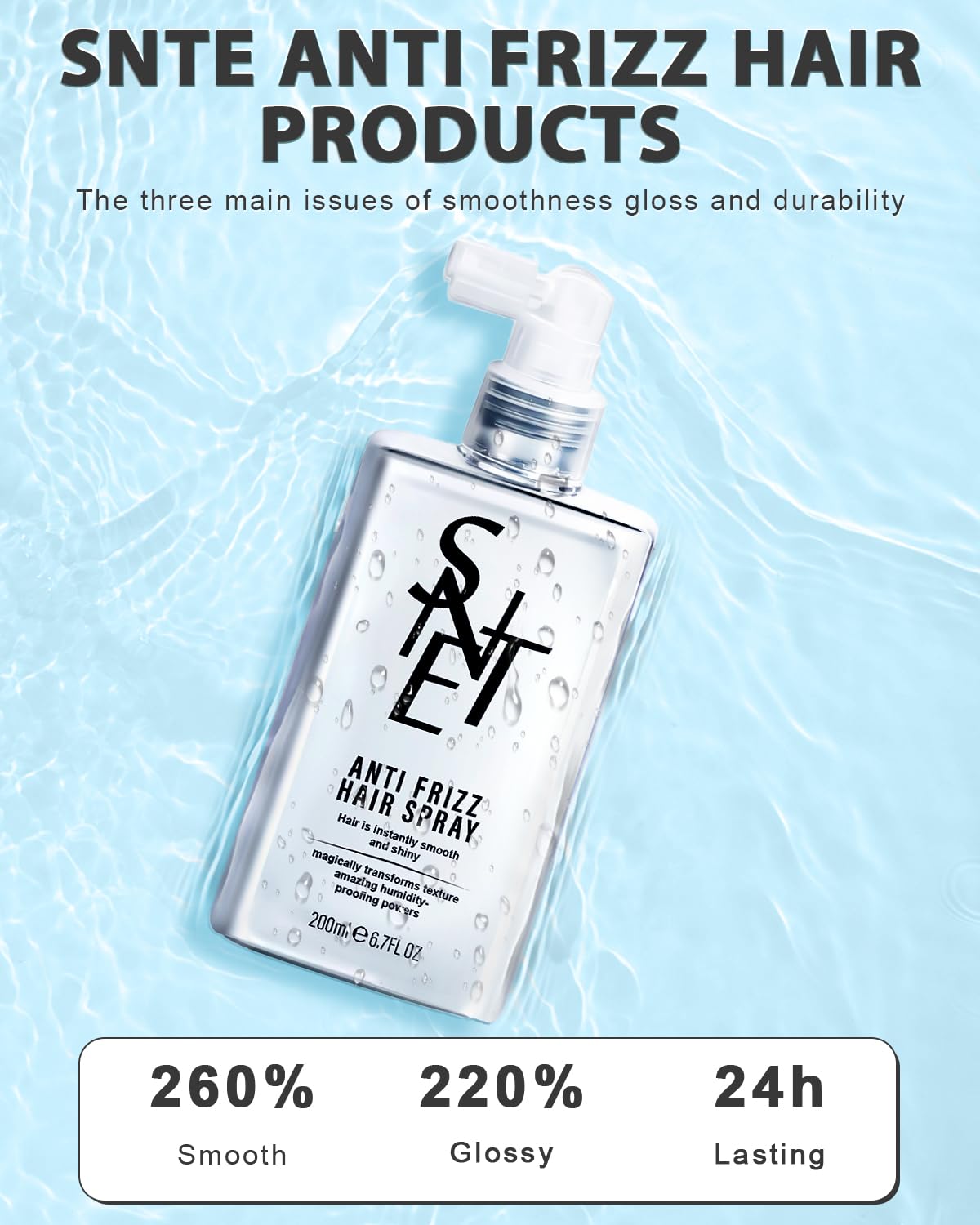 Samnyte Anti Frizz Anti-Humidity Smoothing Spray for Frizz Control, Hair Shine, and Split End Repair - 6.7 fl oz