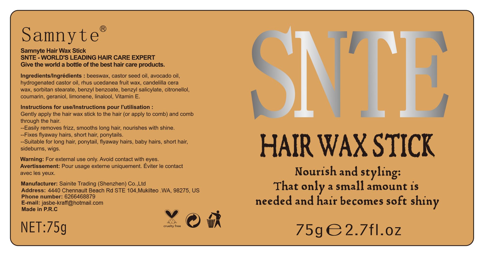 Samnyte Hair Wax Stick – 3pcs, Frizz Control, No Residue, Non-Greasy (2.7 oz)