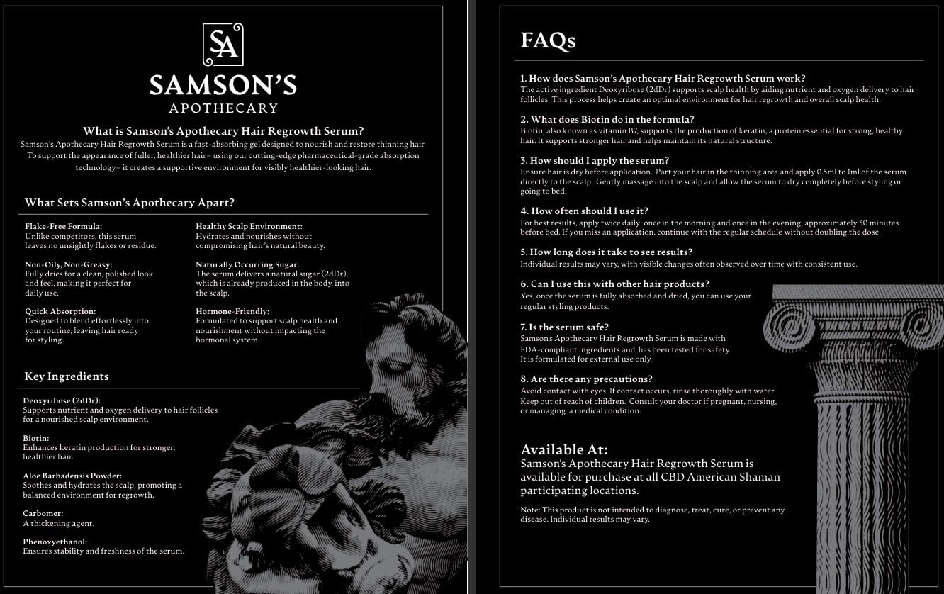 Samson's Hair Regrowth Serum 2dDr 1% Formula – 30mL | Samson's Apothecary