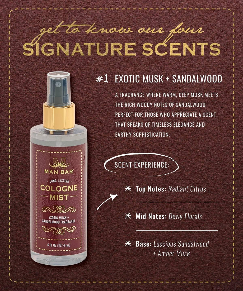 San Francisco Soap Company MAN BAR Cologne Mist Exotic Musk & Sandalwood – Long Lasting, 6 fl oz