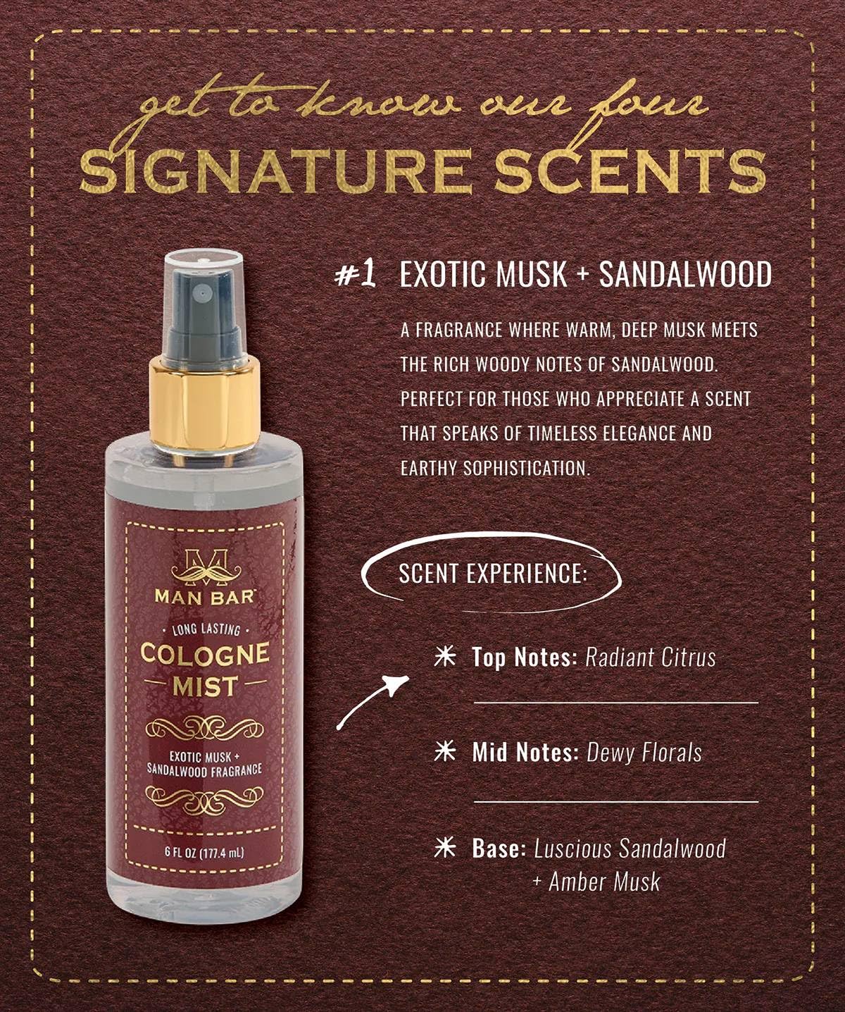 San Francisco Soap Company MAN BAR Cologne Mist Exotic Musk & Sandalwood – Long Lasting, 6 fl oz