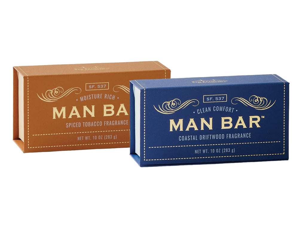 San Francisco Soap Company Man Bar 2-Piece Gift Set – 10 oz Bars – All Skin Types – Spiced Tobacco & Coastal Driftwood