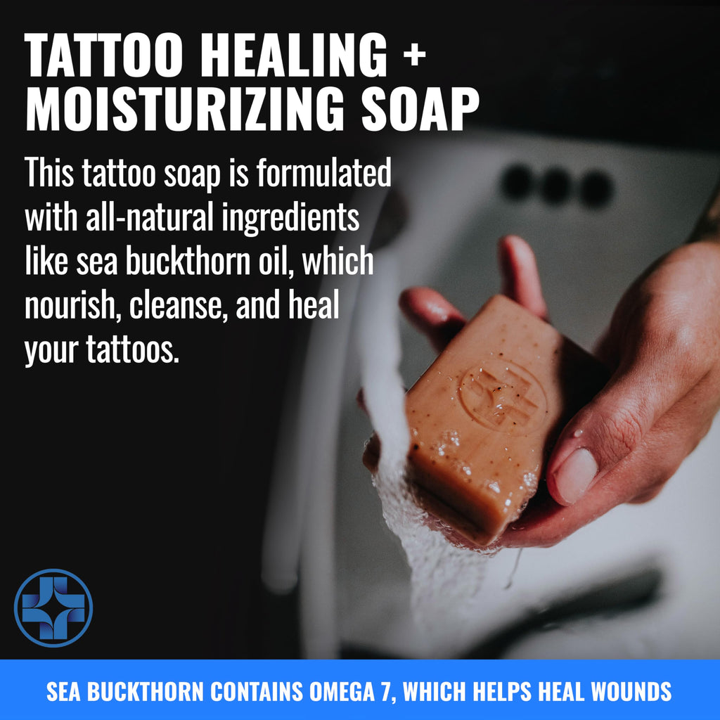 Saniderm Face & Body Bar – Citrus Tattoo Cleansing Soap with Sea Buckthorn Oil & Omega 7 (3 Bars)