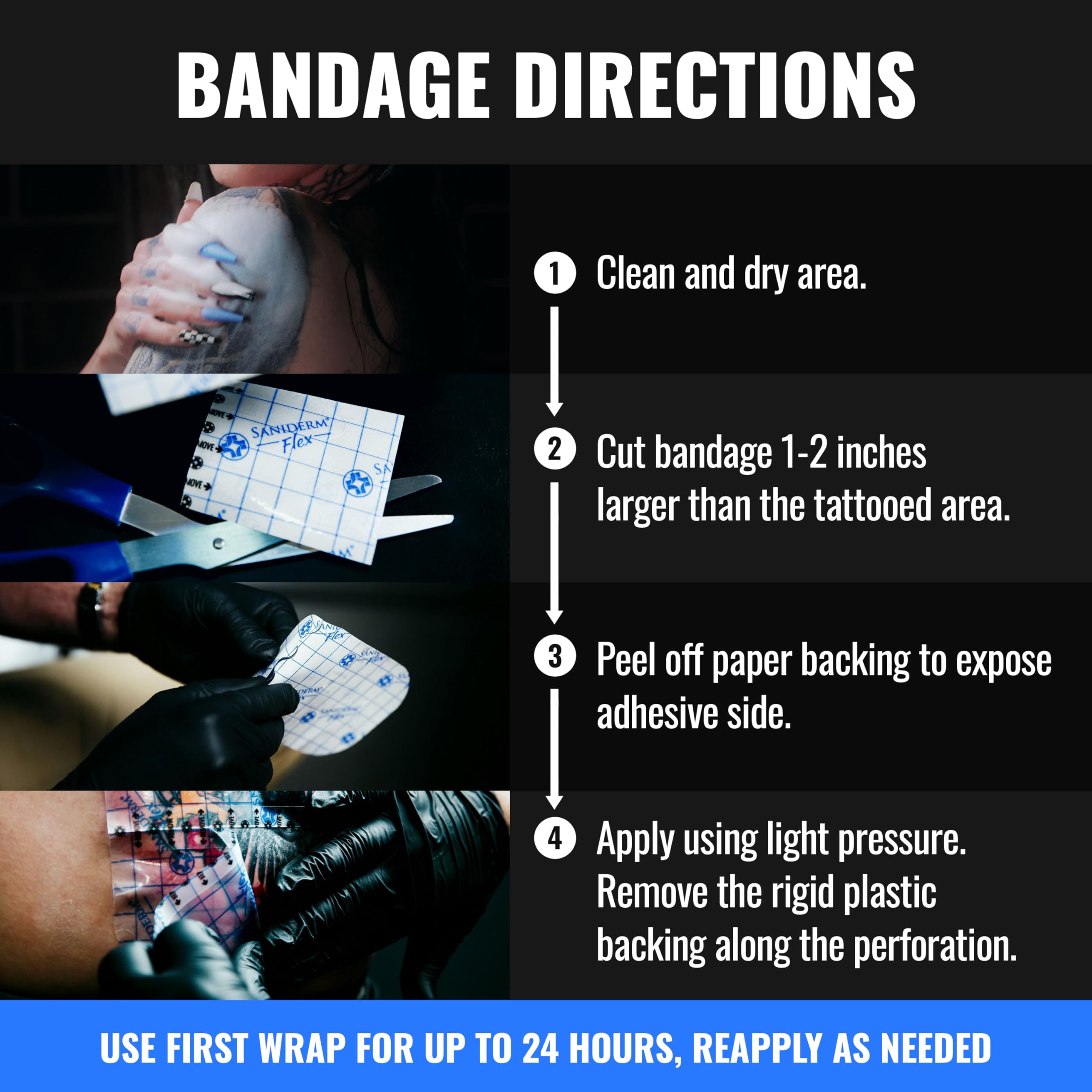 Saniderm Flex Tattoo Aftercare Bandage (New) 6 in x 8 yd – Ultra-Flexible, Matte Finish, Waterproof