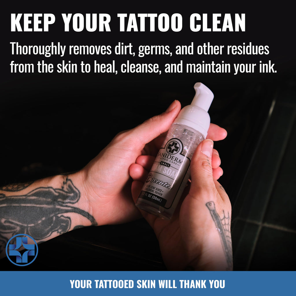 Saniderm Foaming Tattoo Soap (32oz Shop Size) – Gentle Cleanse with Colloidal Silver, Aloe Vera & Sea Buckthorn