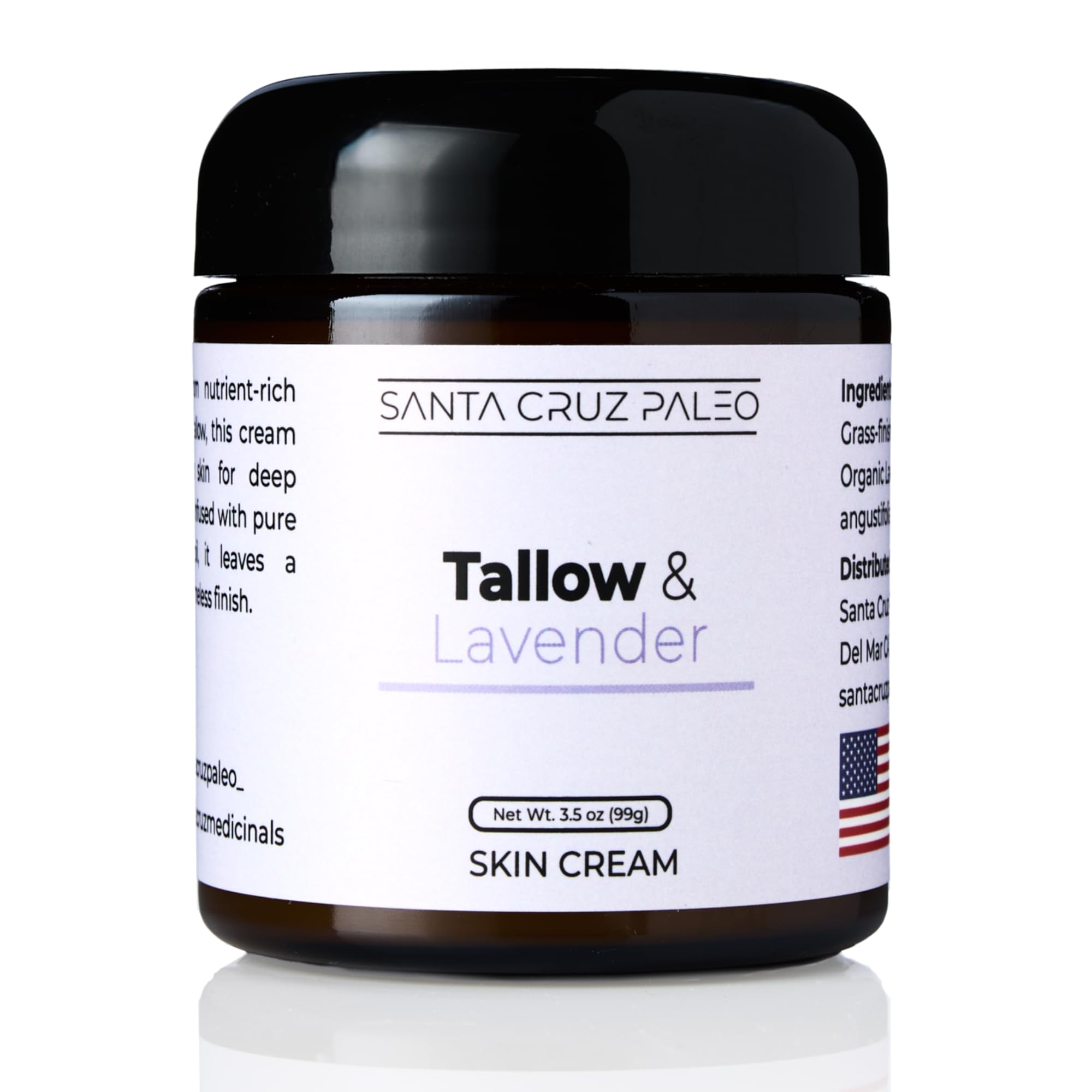Santa Cruz Paleo Lavender Beef Tallow Moisturizer – Organic, Grass-Fed, Non-Comedogenic, 3.5 oz