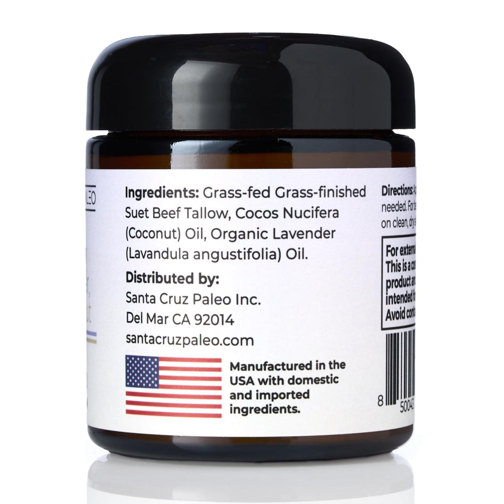 Santa Cruz Paleo Suet Tallow Moisturizer – Lavender & Coconut | Organic, Grass-Fed Skin Care (3.5 oz)