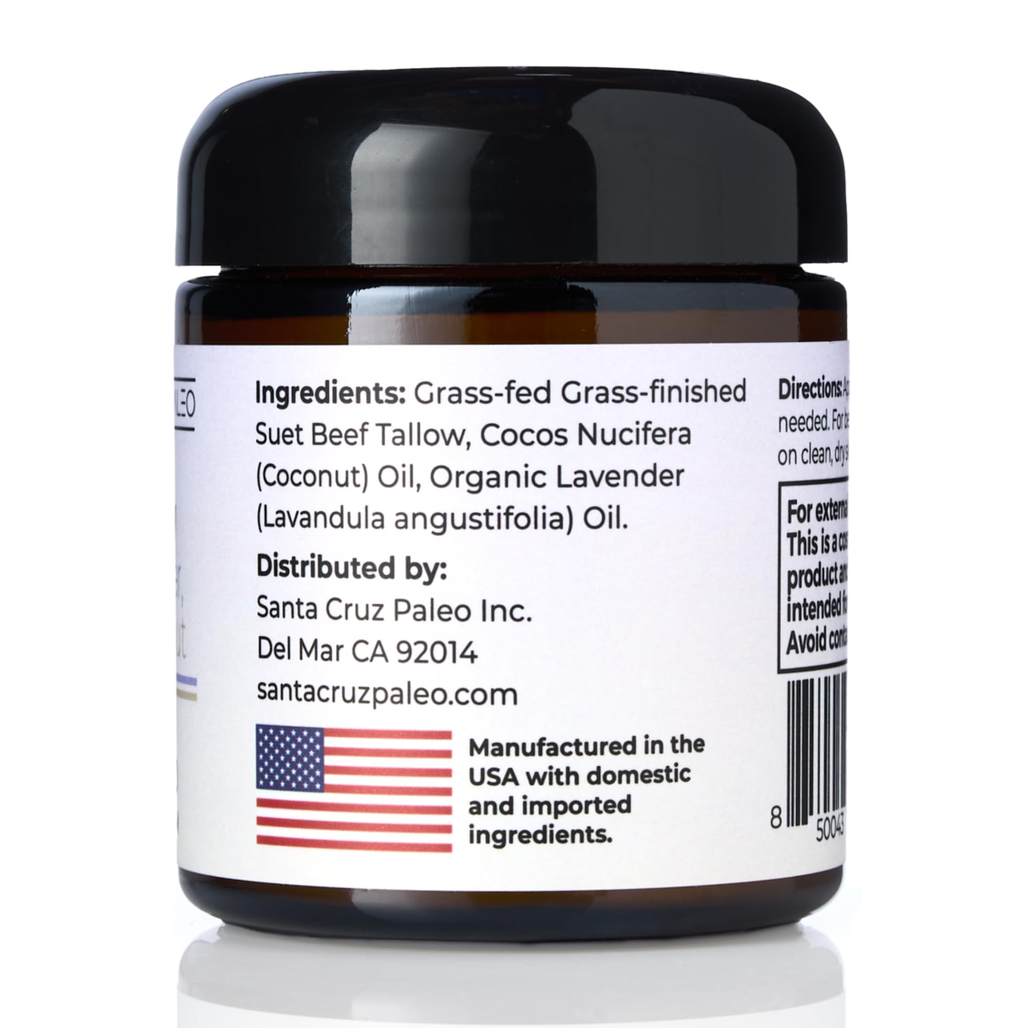 Santa Cruz Paleo Suet Tallow Moisturizer – Lavender & Coconut | Organic, Grass-Fed Skin Care (3.5 oz)