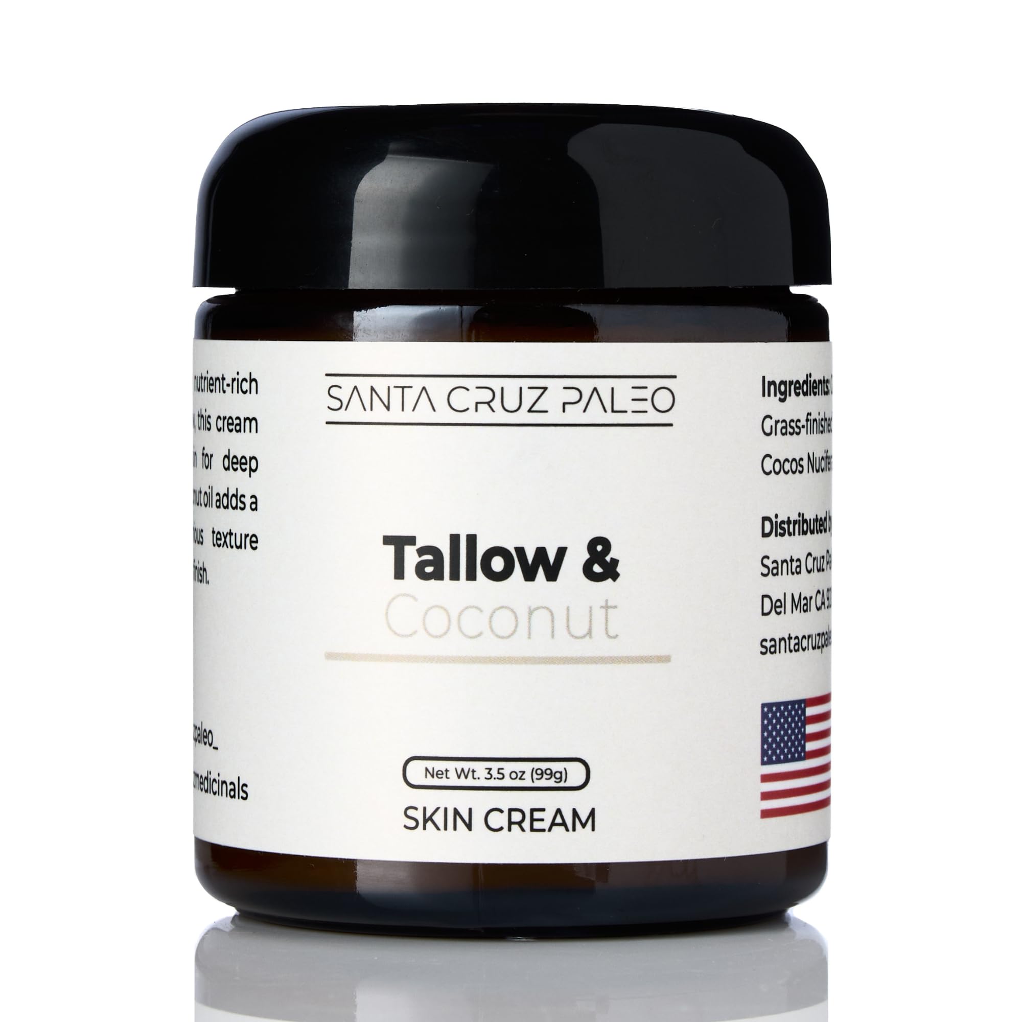 Santa Cruz Paleo Suet Tallow & Coconut Moisturizer – Organic, Grassfed Skin Care, Non-Comedogenic (3.5 Oz)