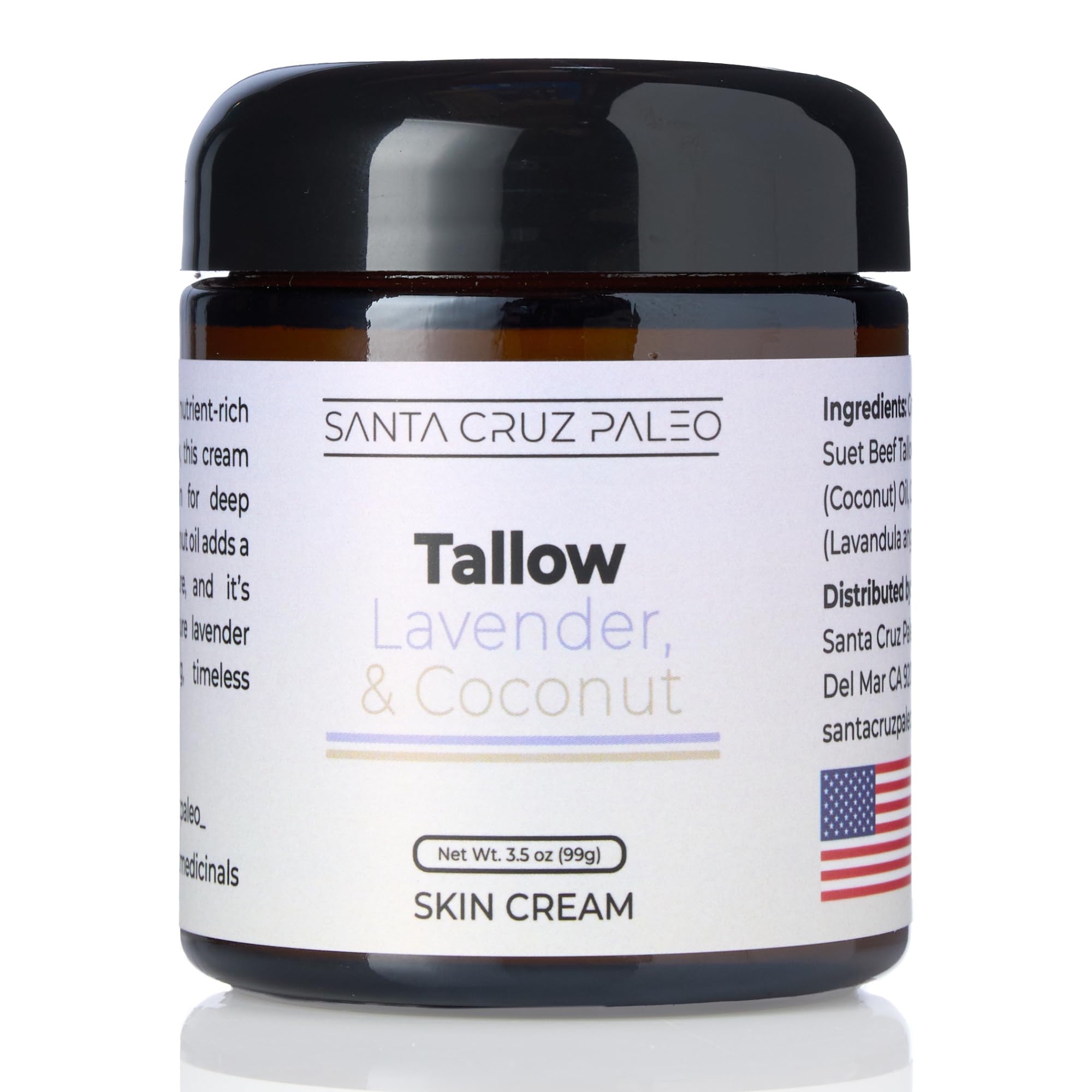 Santa Cruz Paleo Suet Tallow Moisturizer – Lavender & Coconut | Organic, Grass-Fed Skin Care (3.5 oz)