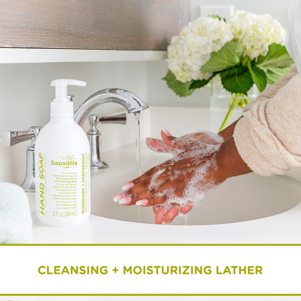 Sapadilla Rosemary + Peppermint Liquid Hand Soap | 12 oz x2 Pack – Plant-Based, Biodegradable