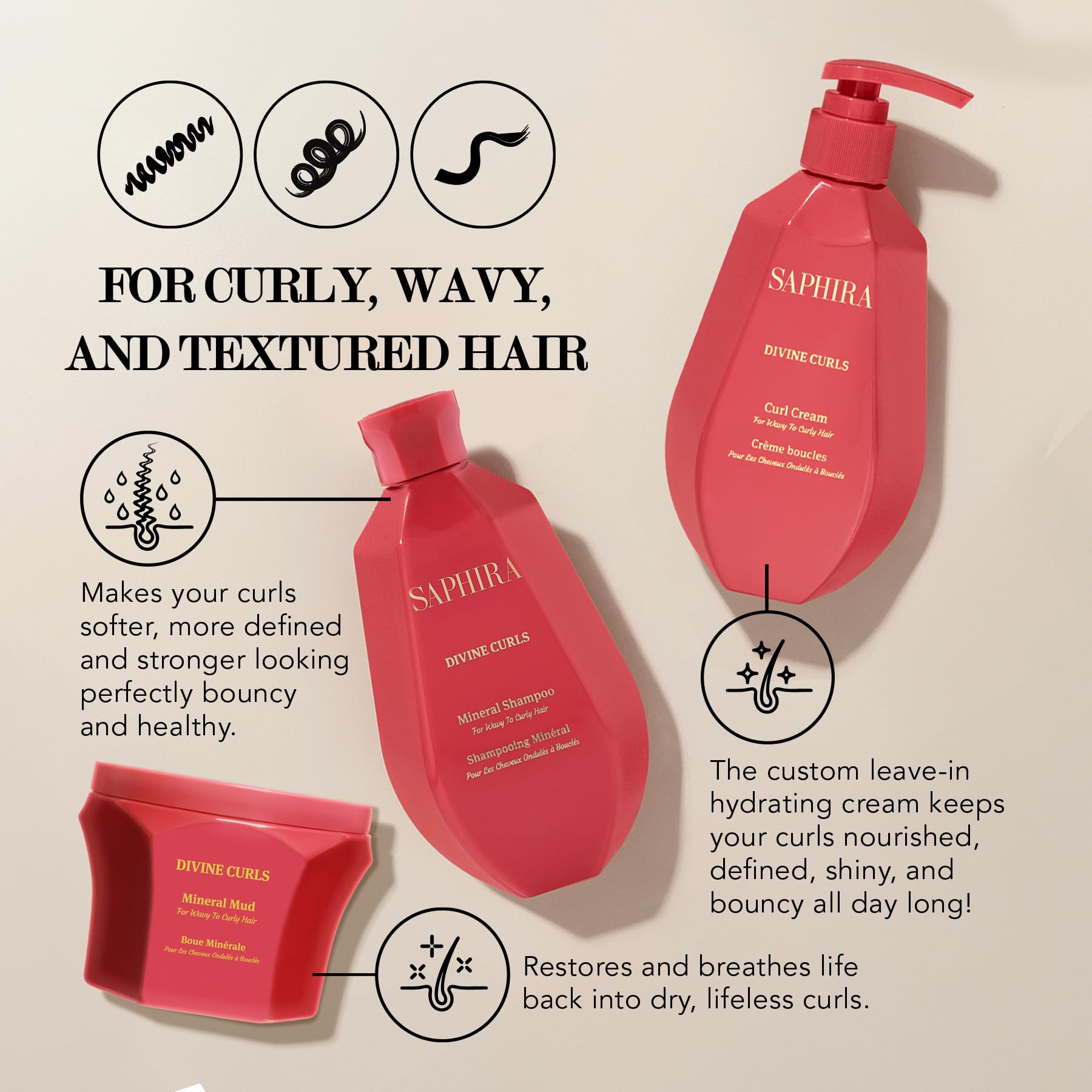 Saphira Divine Curls Kit – Shampoo, Mud, and Curl Cream for Curly Hair