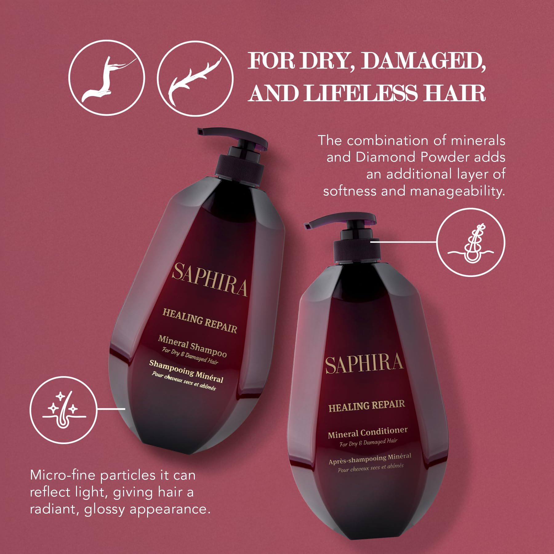 Saphira Healing Repair Shampoo & Conditioner Duo – 34oz / 1 Liter