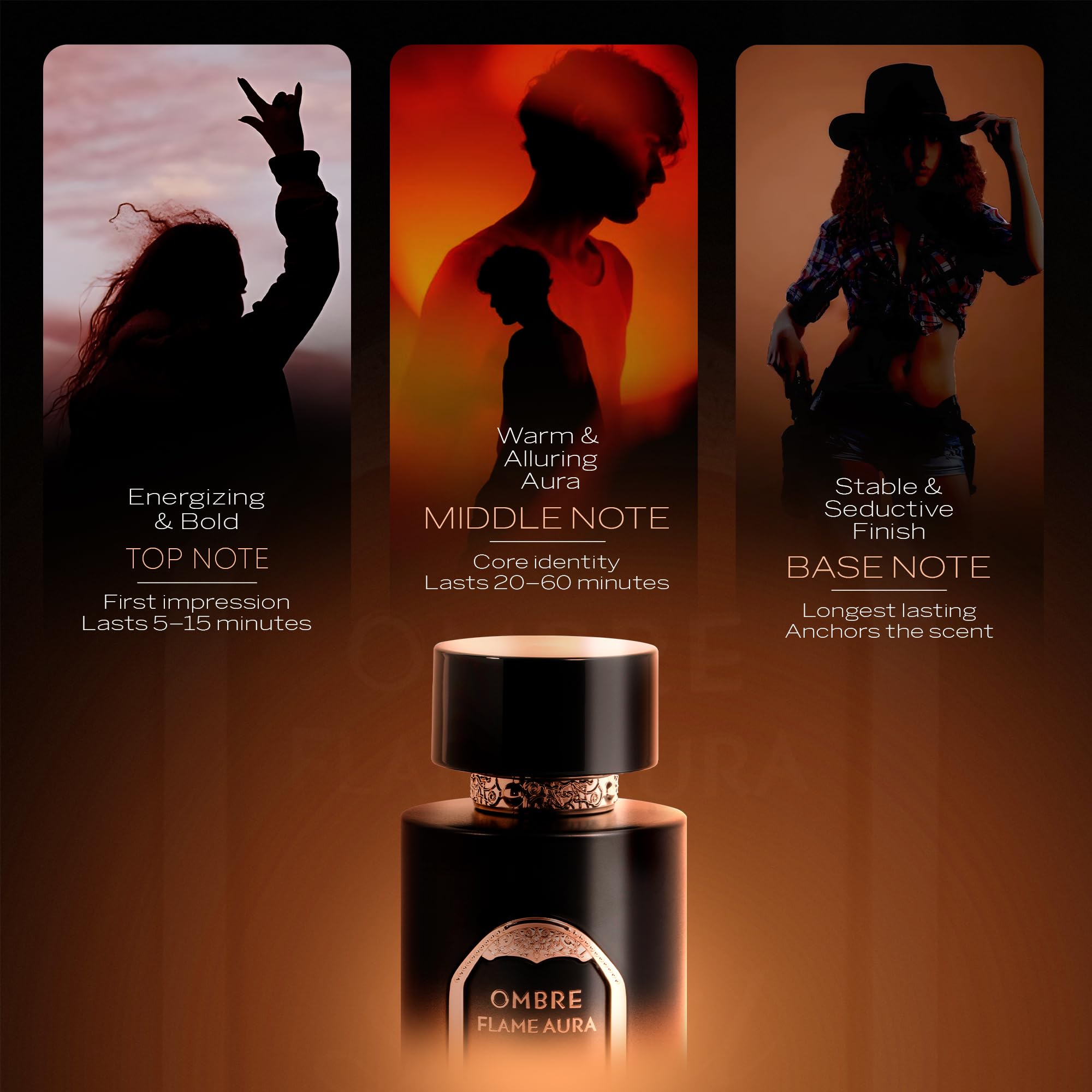 Sapil Ombre Flame Aura Eau de Parfum – Unisex Spicy Woody Perfume | Cardamom, Oud & Amber | 100 ml