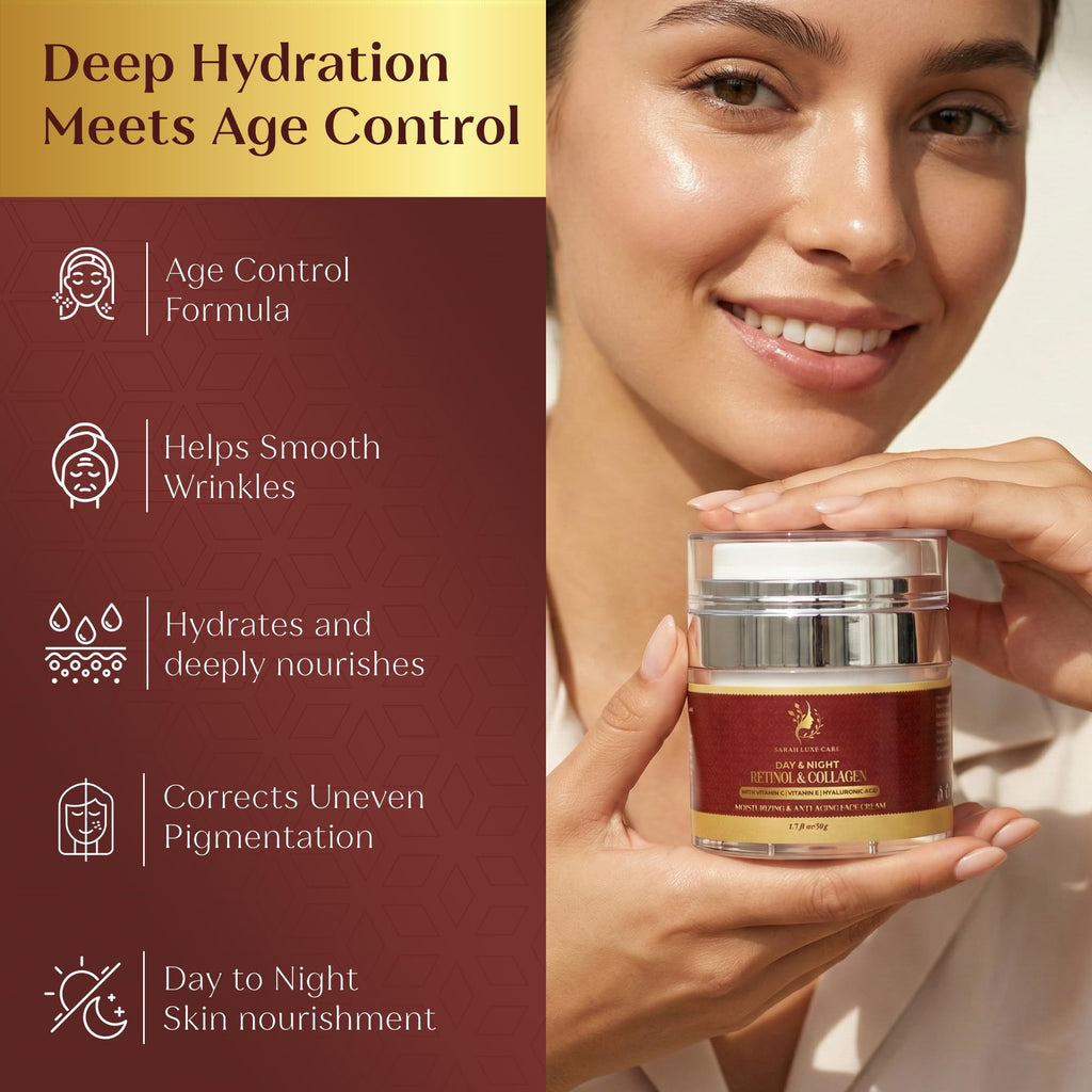 Sarah Luxe Care Dark Spot & Uneven Tone Cream | Retinol, Collagen & Hyaluronic Acid – 1.7 oz