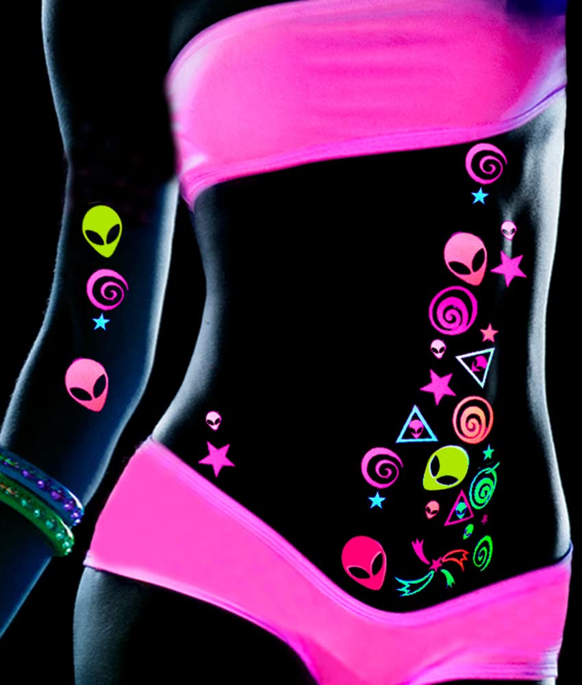 Sasswear Blacklight Body Stickers – 40 Neon Stars for Raves, Festivals & Glow Parties (Alien)