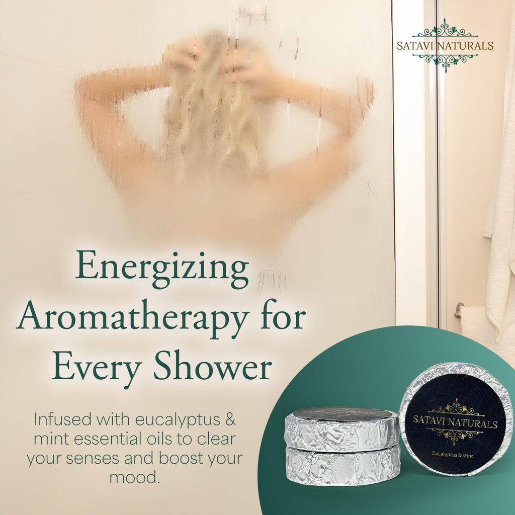 Satavi Naturals Spa Gift Set for Women | Eucalyptus Mint Aromatherapy Shower Steamers & 24K Gold Eye Masks