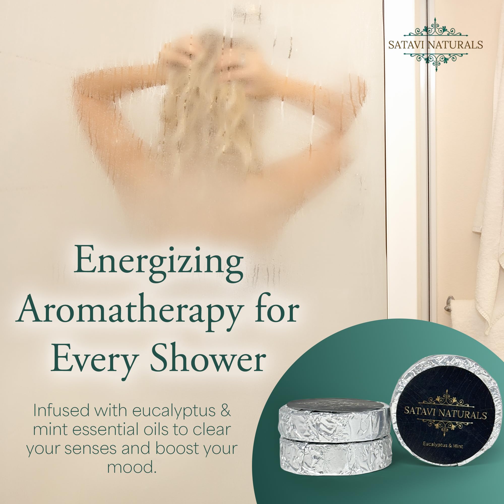 Satavi Naturals Spa Gift Set for Women | Eucalyptus Mint Aromatherapy Shower Steamers & 24K Gold Eye Masks