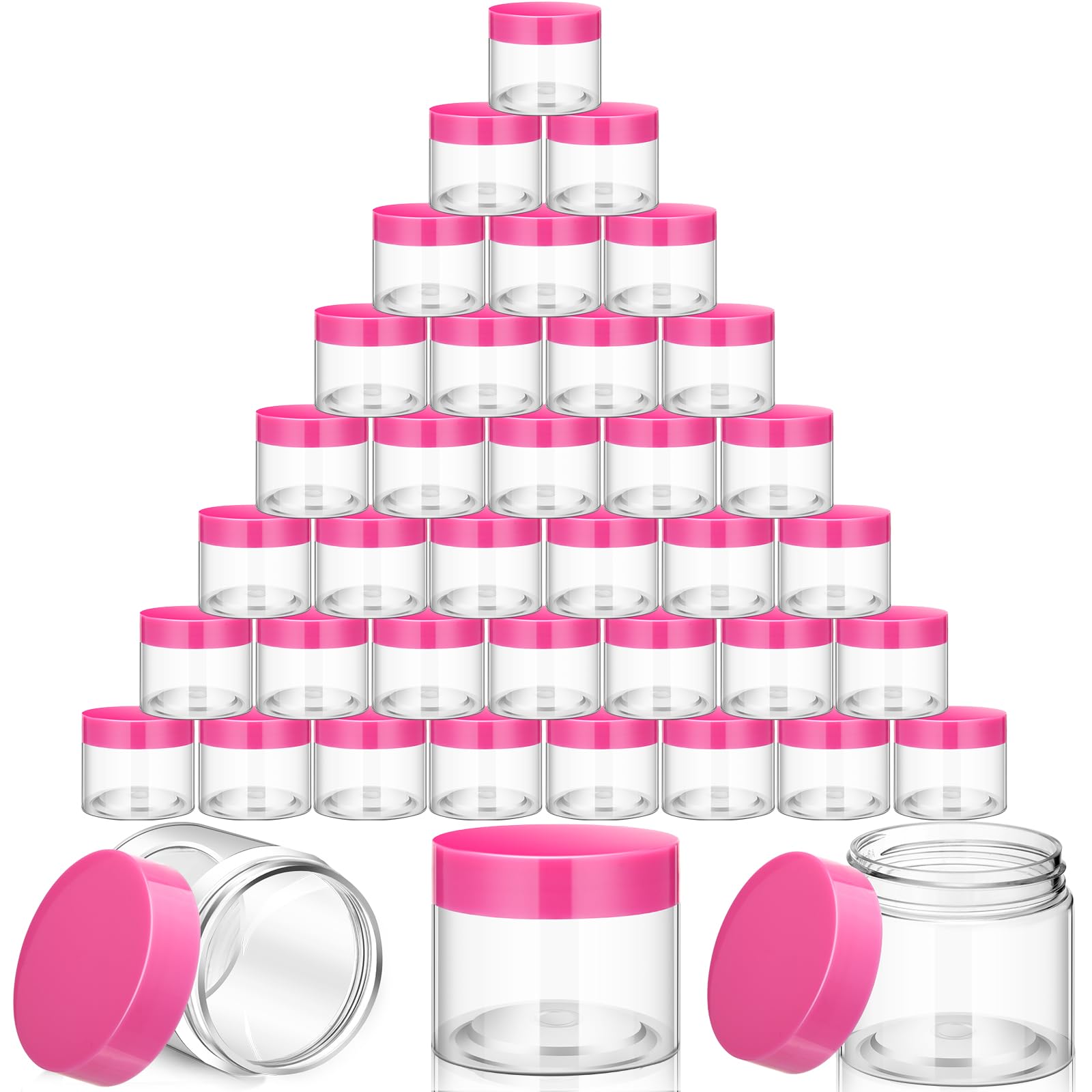 SATINIOR 36-Pack 2oz Plastic Jars with Lids – Wide Mouth, Airtight, Reusable Containers for Lotions, Creams, Ointments, Travel (Pink)