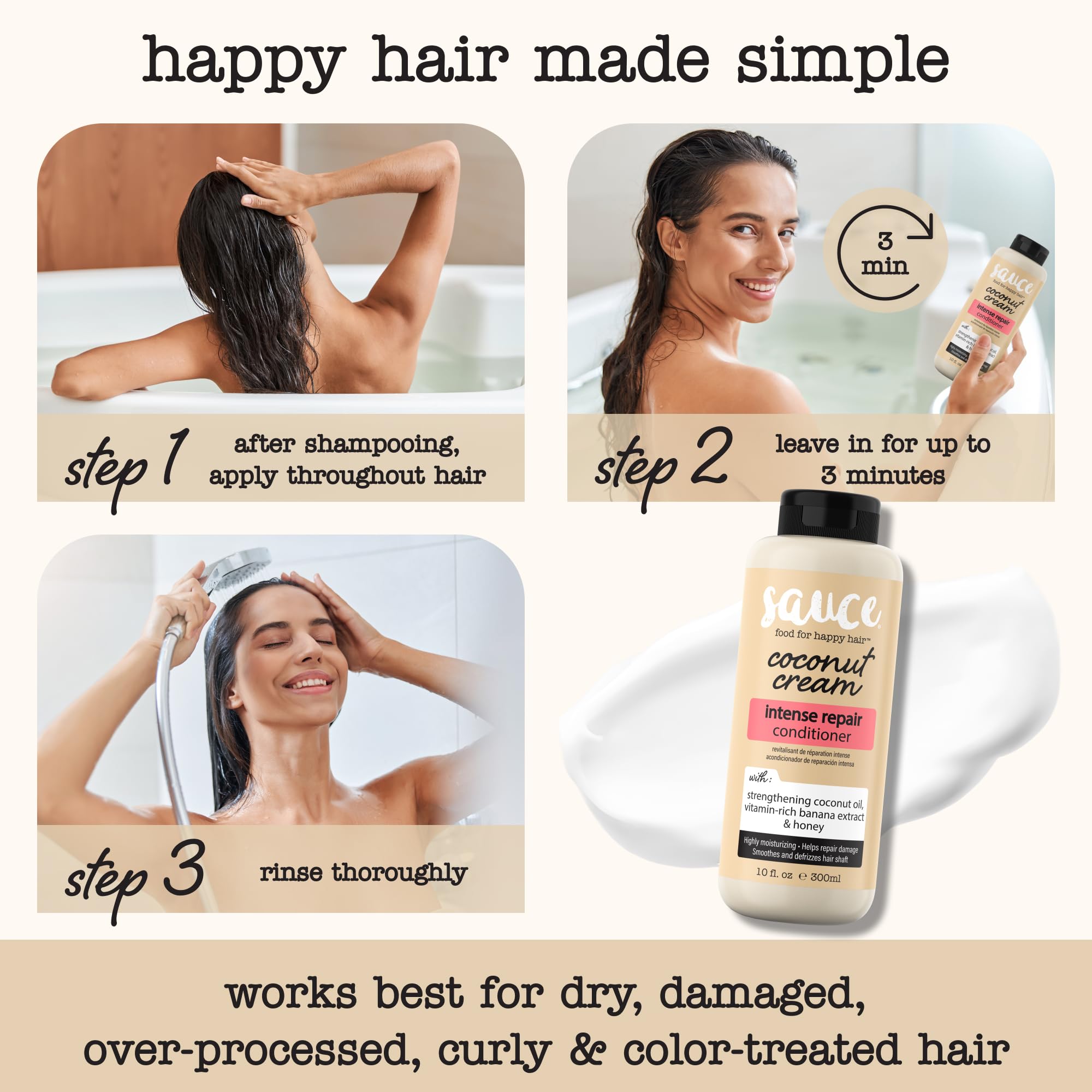 SAUCE BEAUTY Coconut Cream Conditioner – Paraben & Sulfate-Free Hydration for Dry, Frizzy Hair (10 oz)
