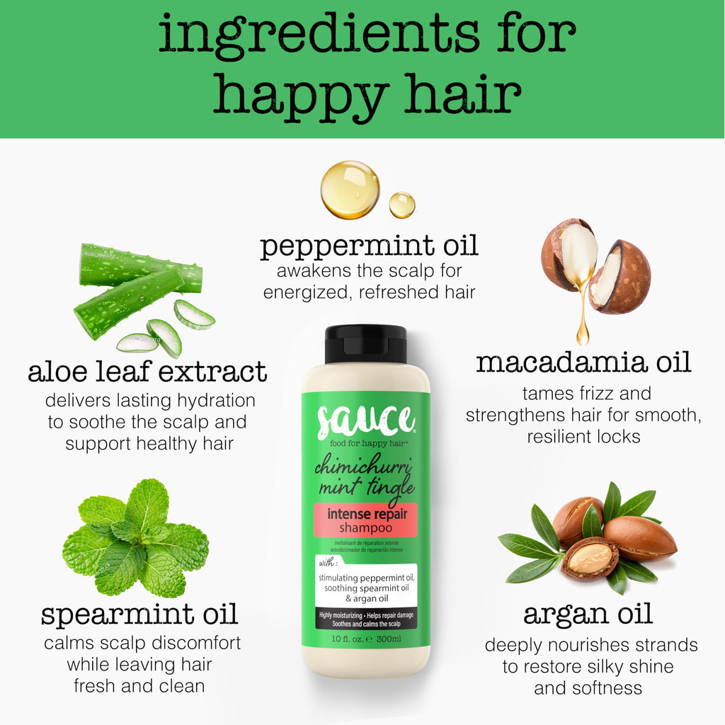 SAUCE Beauty Intense Repair Shampoo – Chimichurri Mint Tingle, Argan Oil, Paraben & Sulfate Free (10 fl oz)