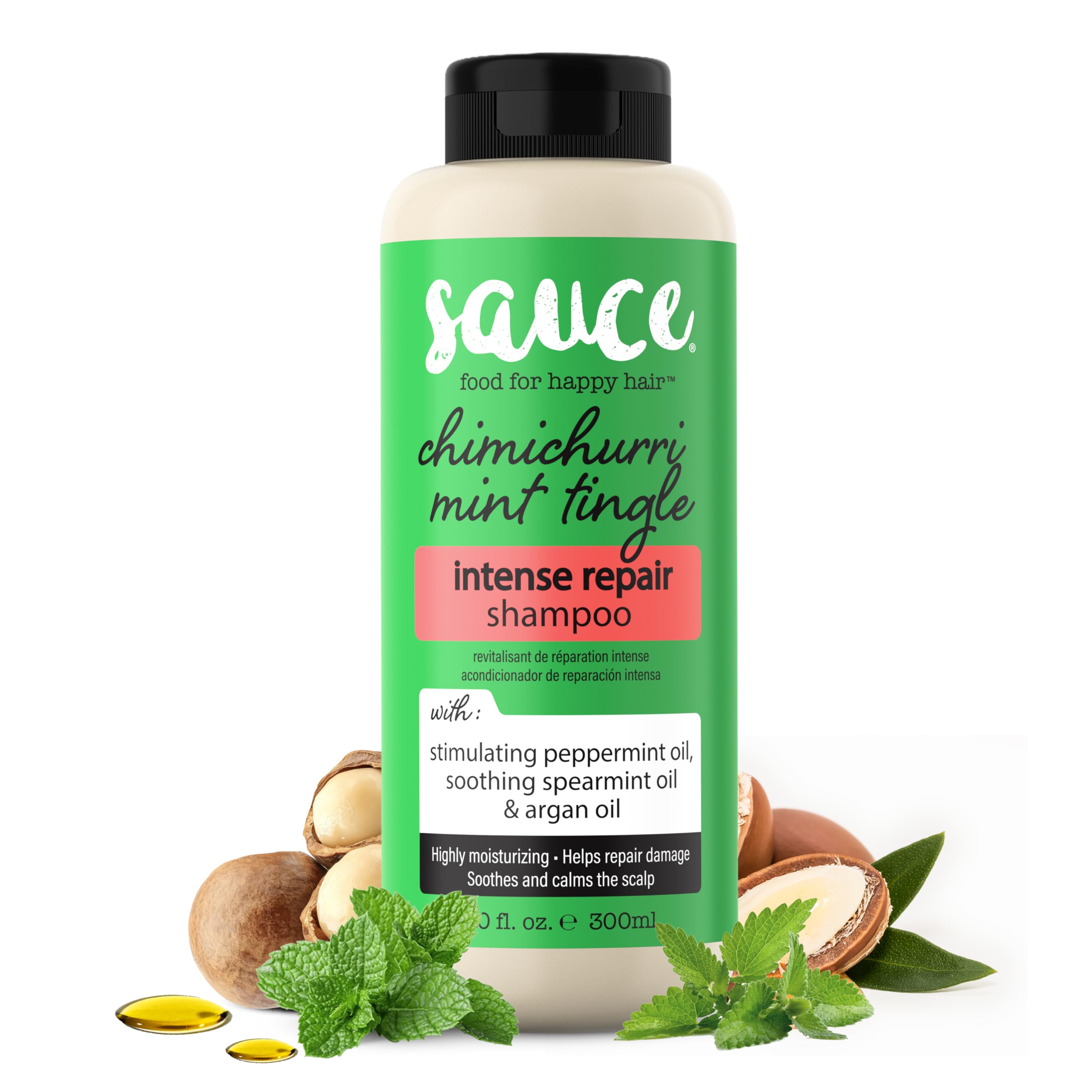 SAUCE Beauty Intense Repair Shampoo – Chimichurri Mint Tingle, Argan Oil, Paraben & Sulfate Free (10 fl oz)