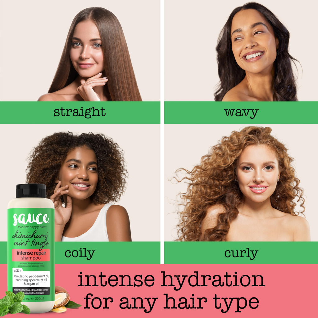 SAUCE Beauty Intense Repair Shampoo – Chimichurri Mint Tingle, Argan Oil, Paraben & Sulfate Free (10 fl oz)