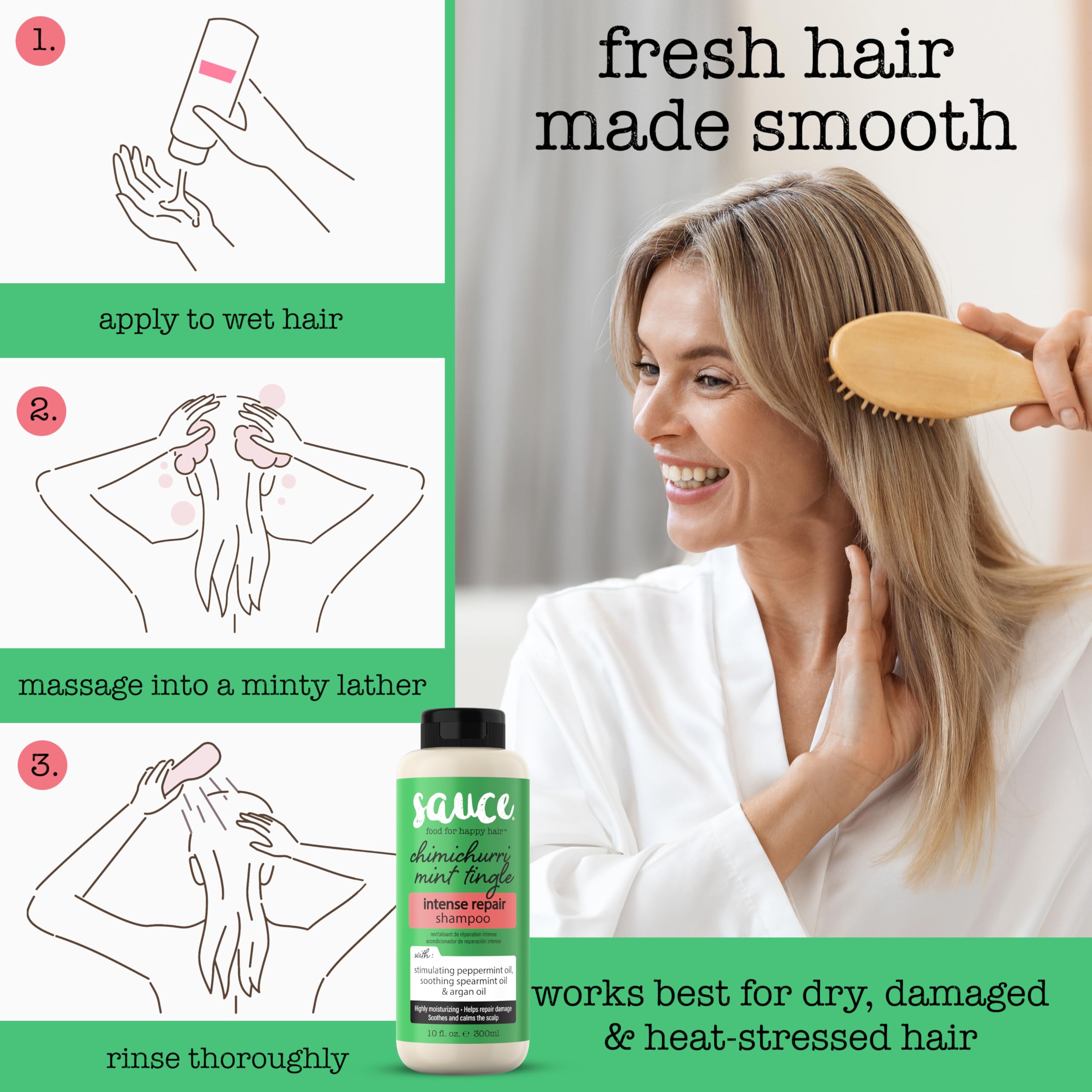 SAUCE Beauty Intense Repair Shampoo – Chimichurri Mint Tingle, Argan Oil, Paraben & Sulfate Free (10 fl oz)