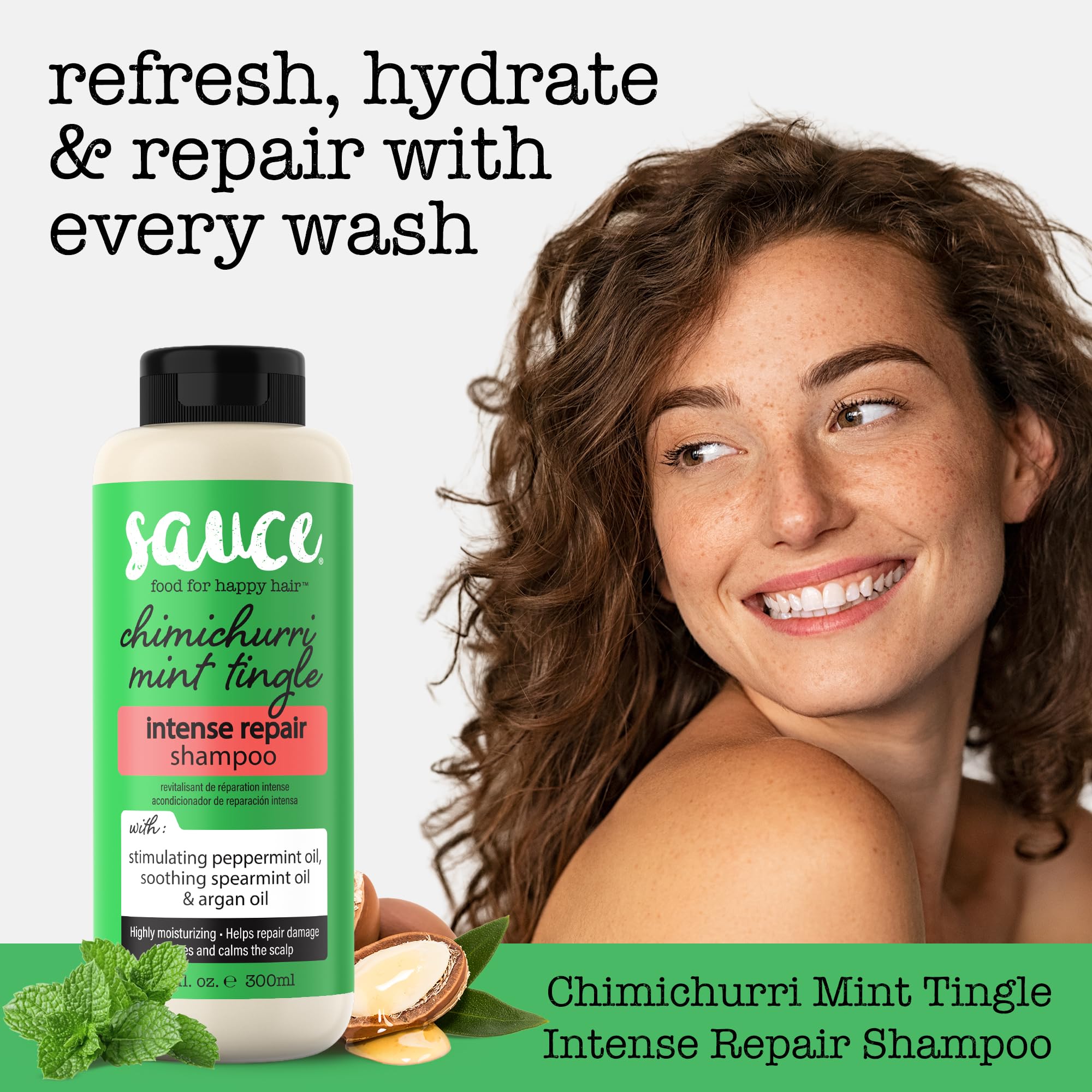 SAUCE Beauty Intense Repair Shampoo – Chimichurri Mint Tingle, Argan Oil, Paraben & Sulfate Free (10 fl oz)