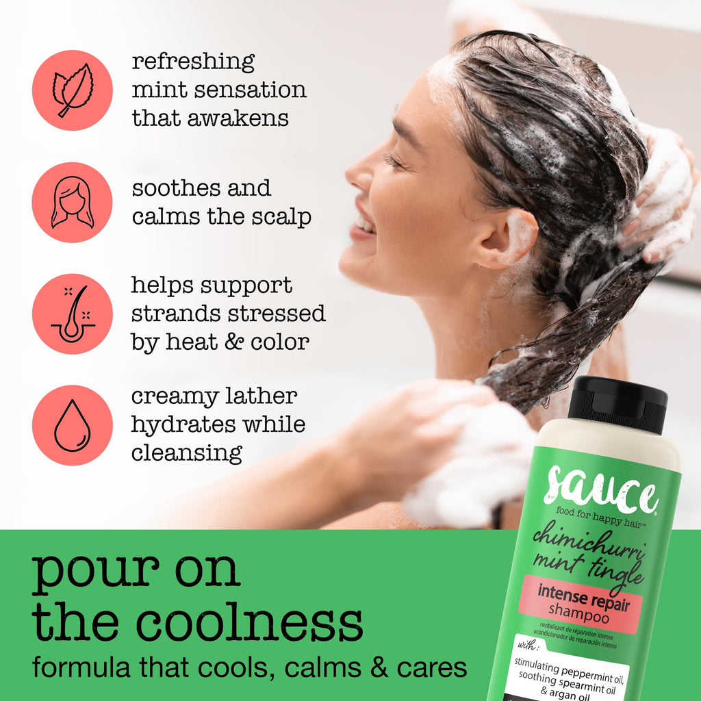 SAUCE Beauty Intense Repair Shampoo – Chimichurri Mint Tingle, Argan Oil, Paraben & Sulfate Free (10 fl oz)