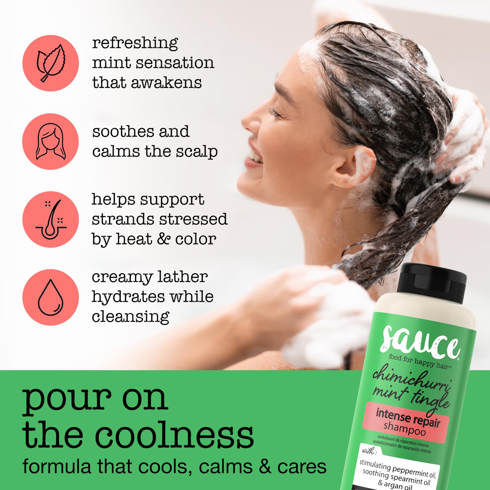 SAUCE Beauty Intense Repair Shampoo – Chimichurri Mint Tingle, Argan Oil, Paraben & Sulfate Free (10 fl oz)