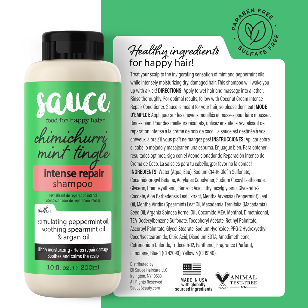 SAUCE Beauty Intense Repair Shampoo – Chimichurri Mint Tingle, Argan Oil, Paraben & Sulfate Free (10 fl oz)