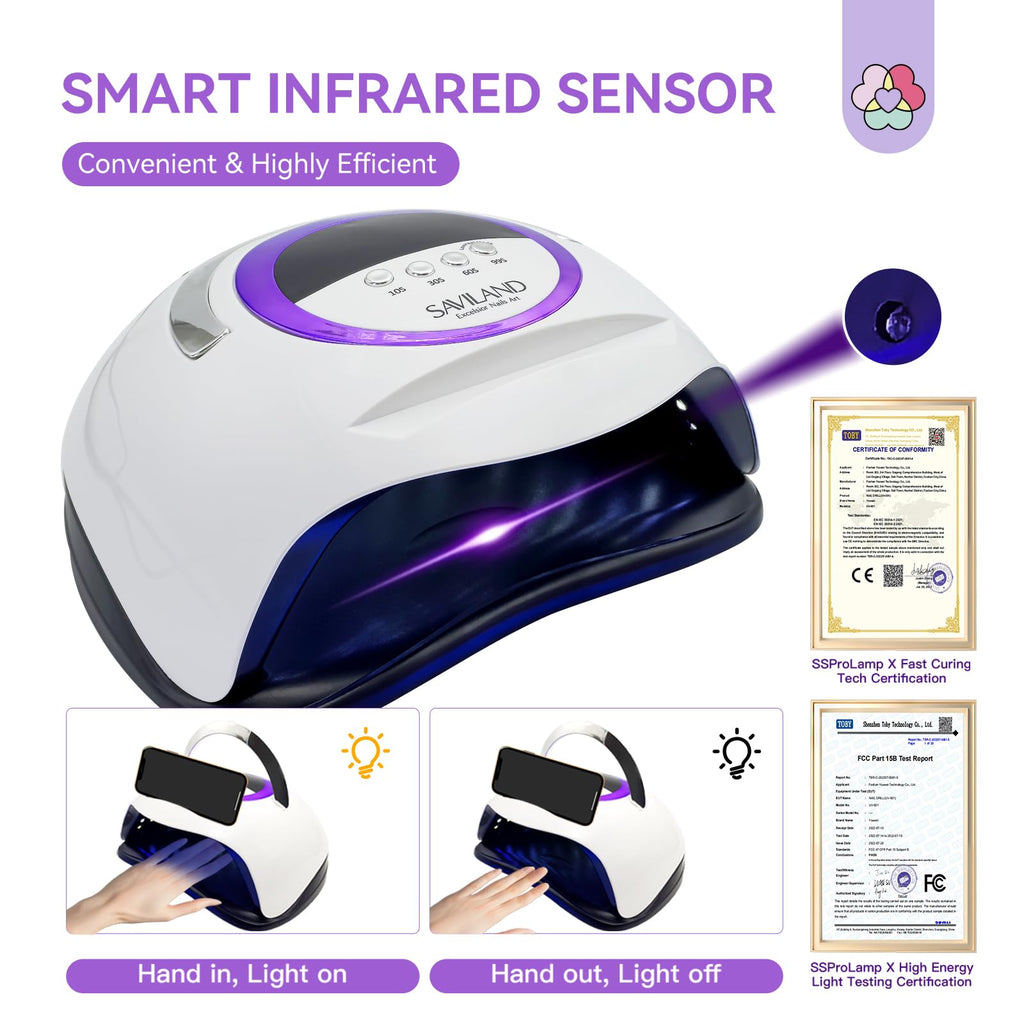 SAVILAND 300W UV Nail Lamp – Motion Sensor, Dual UV/LED, 72 LEDs, 4 Timers