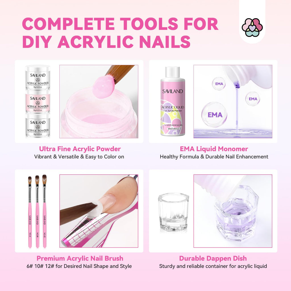 SAVILAND Acrylic Nail Kit with Everything | Beginner DIY Nails Set