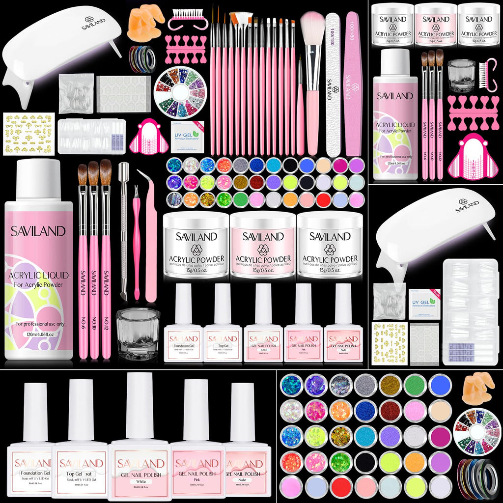 SAVILAND Acrylic Nail Kit with Everything for Beginners | Home Salon DIY Set