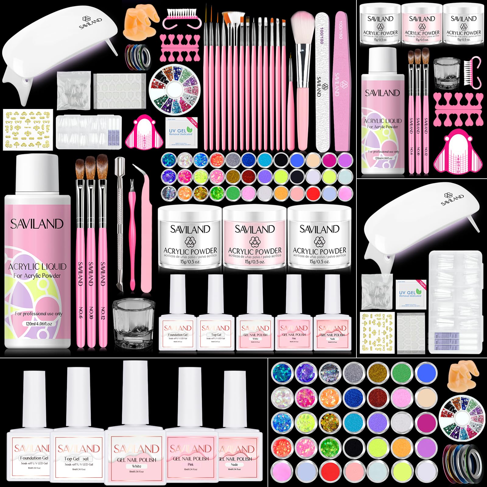SAVILAND Acrylic Nail Kit with Everything for Beginners | Home Salon DIY Set
