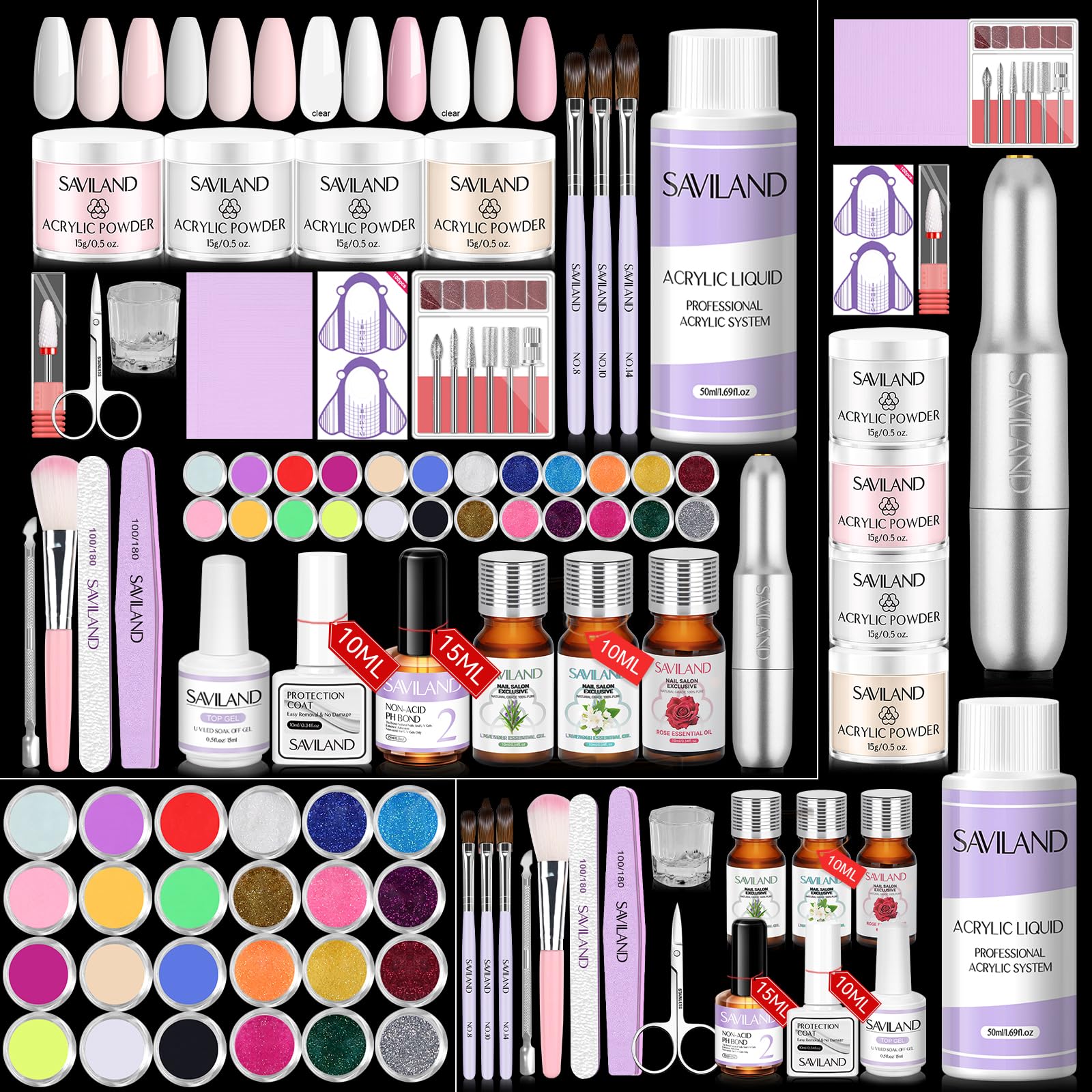 SAVILAND Acrylic Nail Kit with Drill & Essentials | Beginner DIY Salon Quality