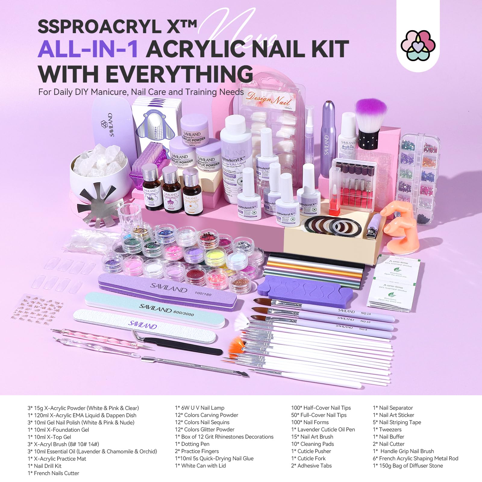 SAVILAND Professional Acrylic Nail Kit for Beginners – Complete Set with Drill & Lamp