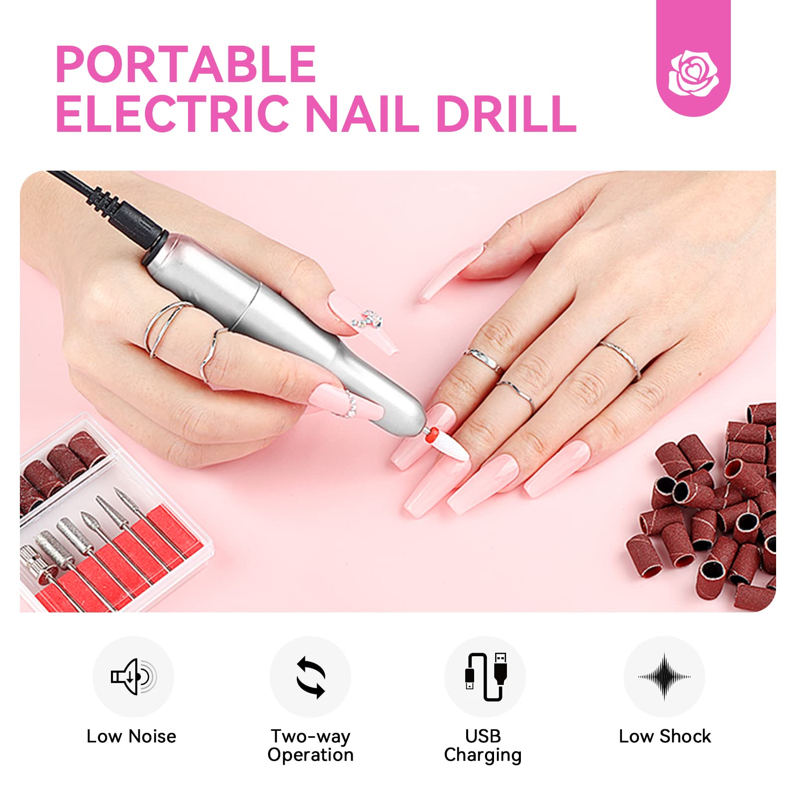 SAVILAND Acrylic Nail Kit with Drill & UV Light – Clear/Pink/White Powders + Black/White/Pink Gel Polish for DIY Nails