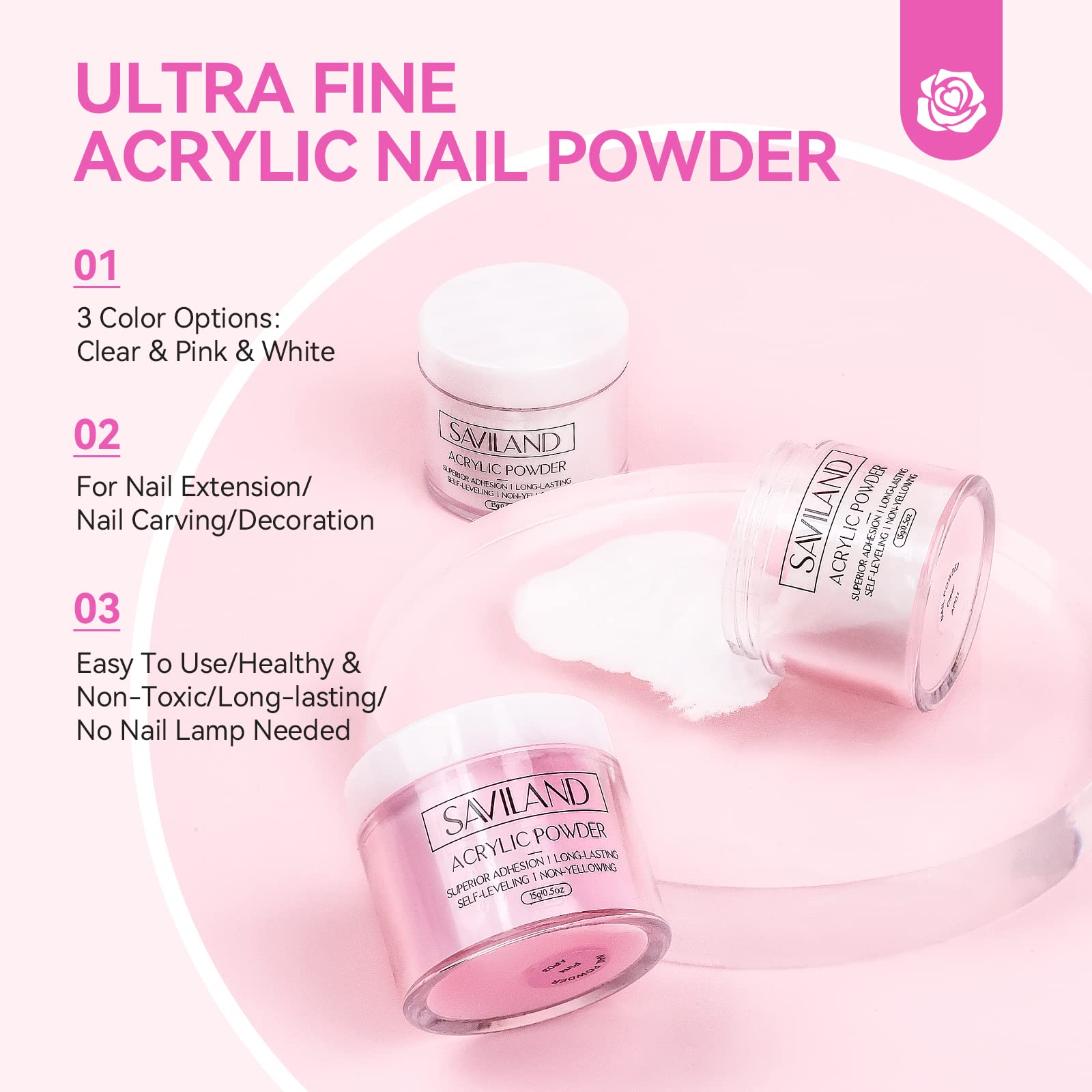 SAVILAND Acrylic Nail Kit with Drill & UV Light – Clear/Pink/White Powders + Black/White/Pink Gel Polish for DIY Nails